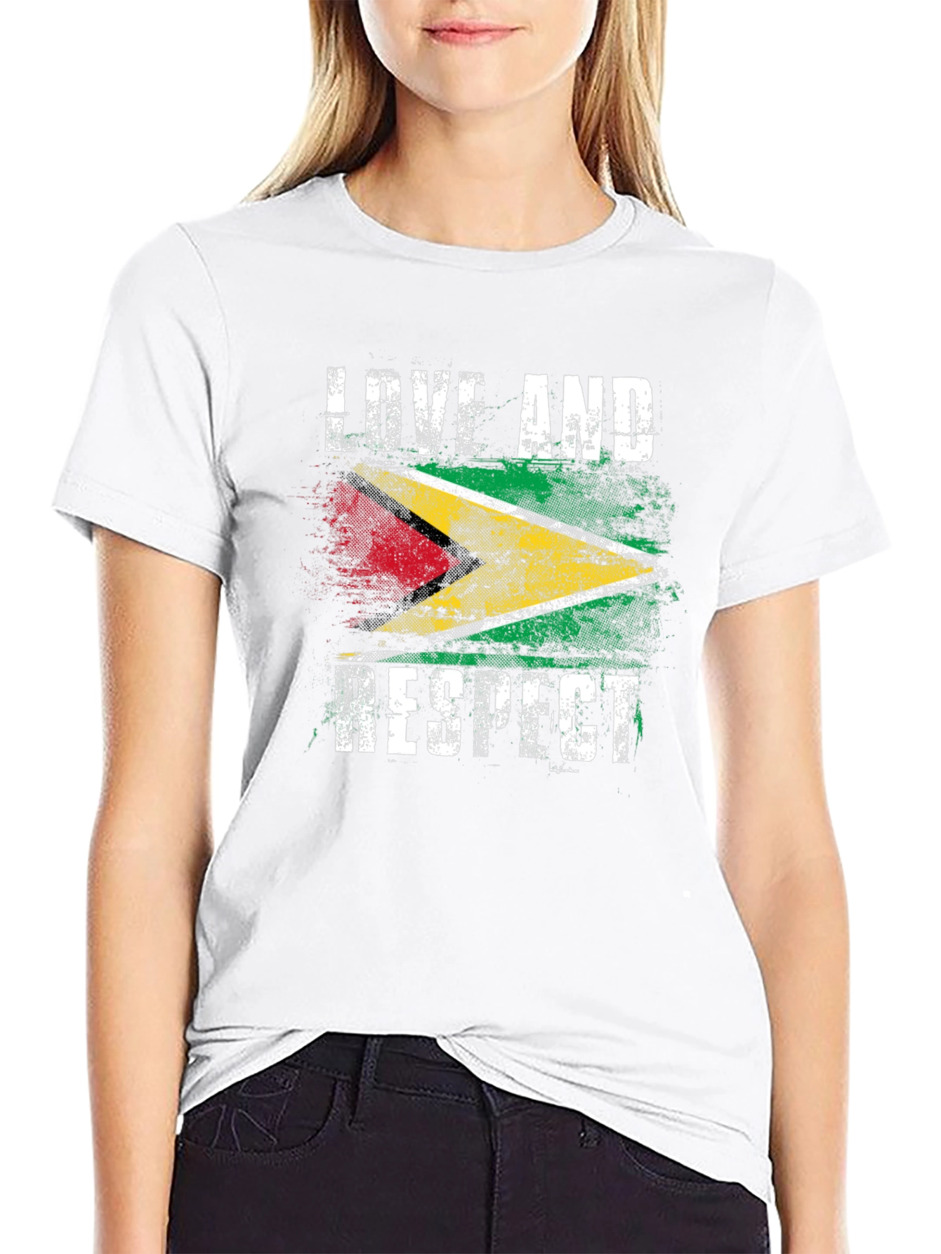 Black Guyana Flag Love and Respect Graphic Tee view 9
