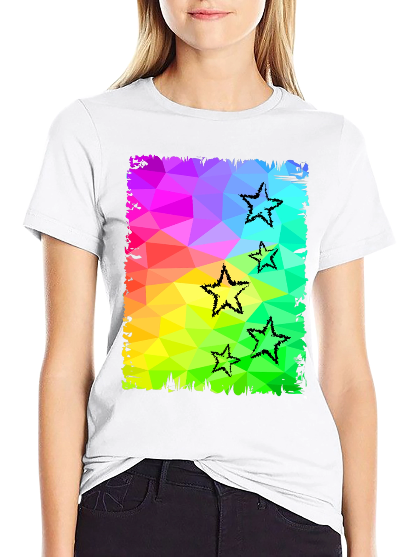 Black Geometric Star Print Black T-Shirt view 9
