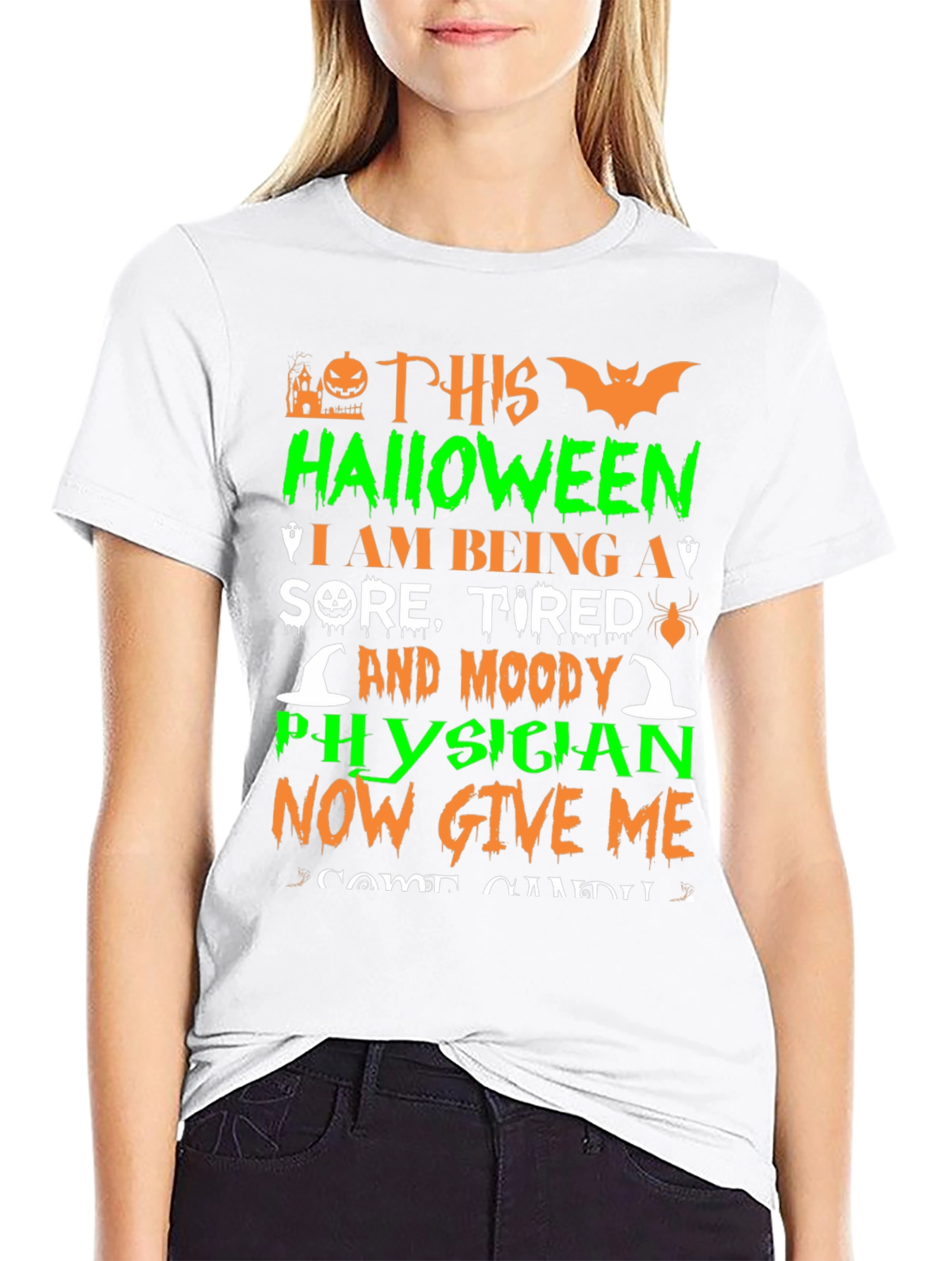 Black Halloween Physician T-Shirt: Sore, Tired & Moody view 9