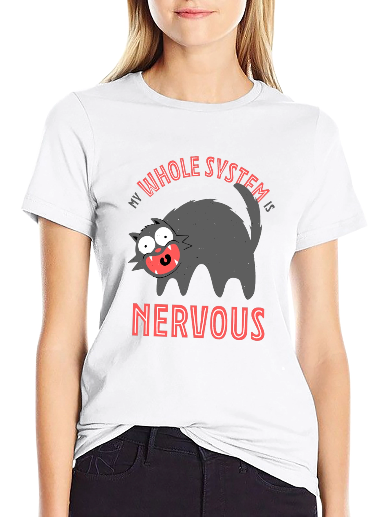 Black Nervous System Black T-Shirt - Funny Cat Graphic Tee view 9