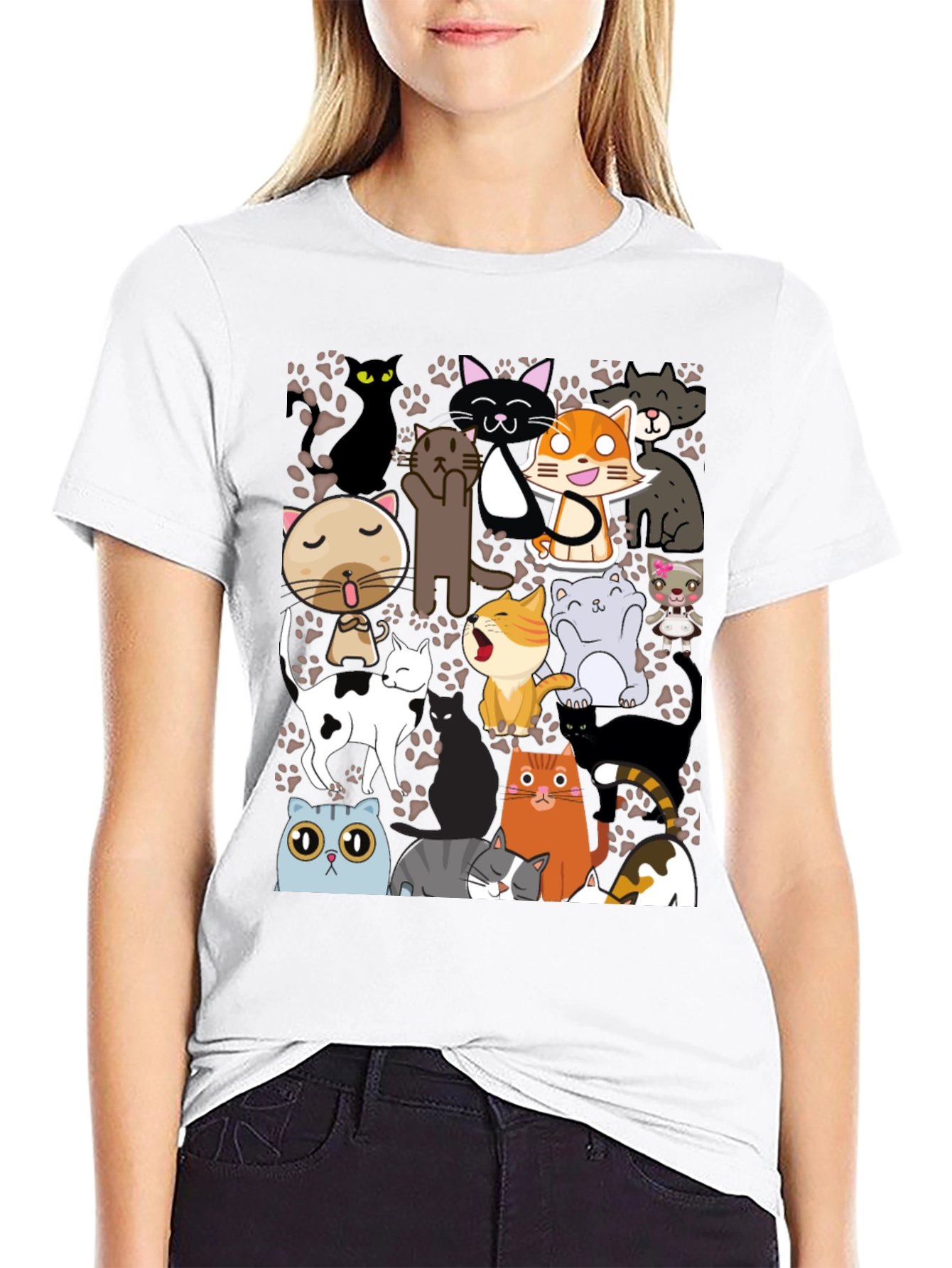 Black Cartoon Cats Graphic T-Shirt view 9
