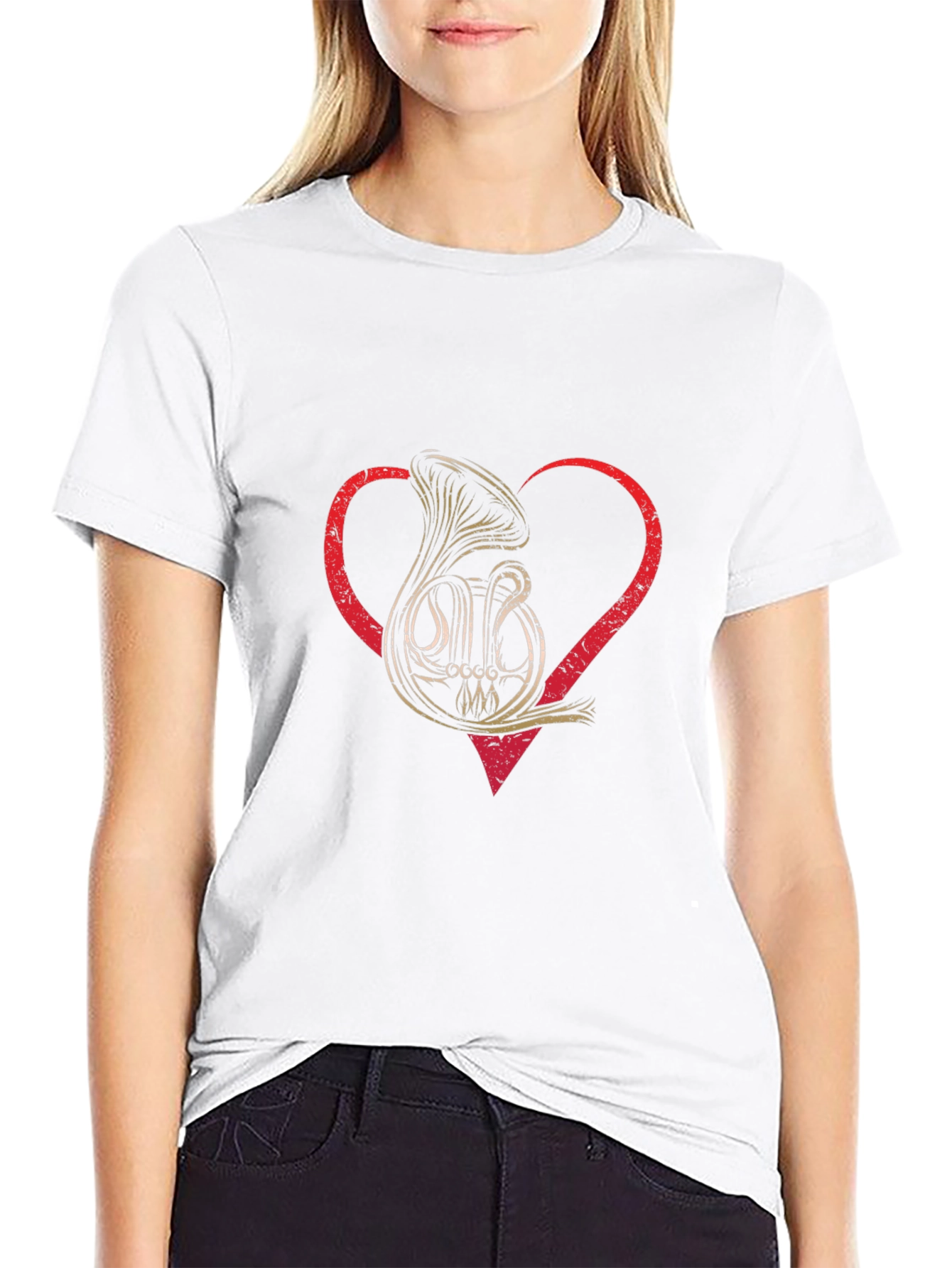 Black French Horn Heart T-Shirt Music Lover Tee view 9