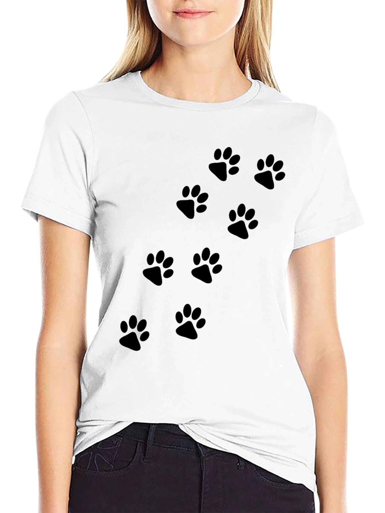 Black Black Paw Print Crew Neck T-Shirt view 9