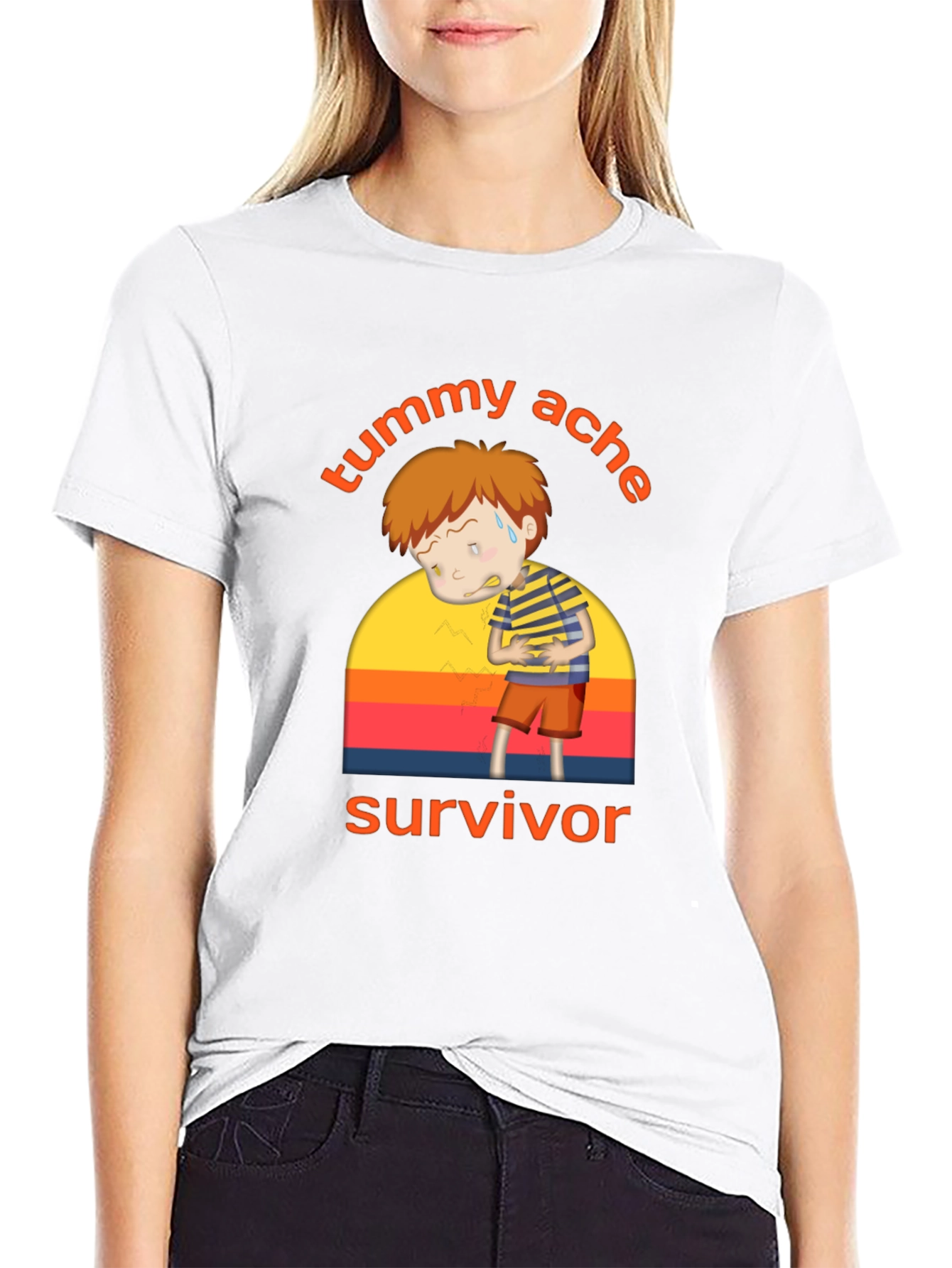 Black Tummy Ache Survivor T-Shirt - Funny Cartoon Design view 9