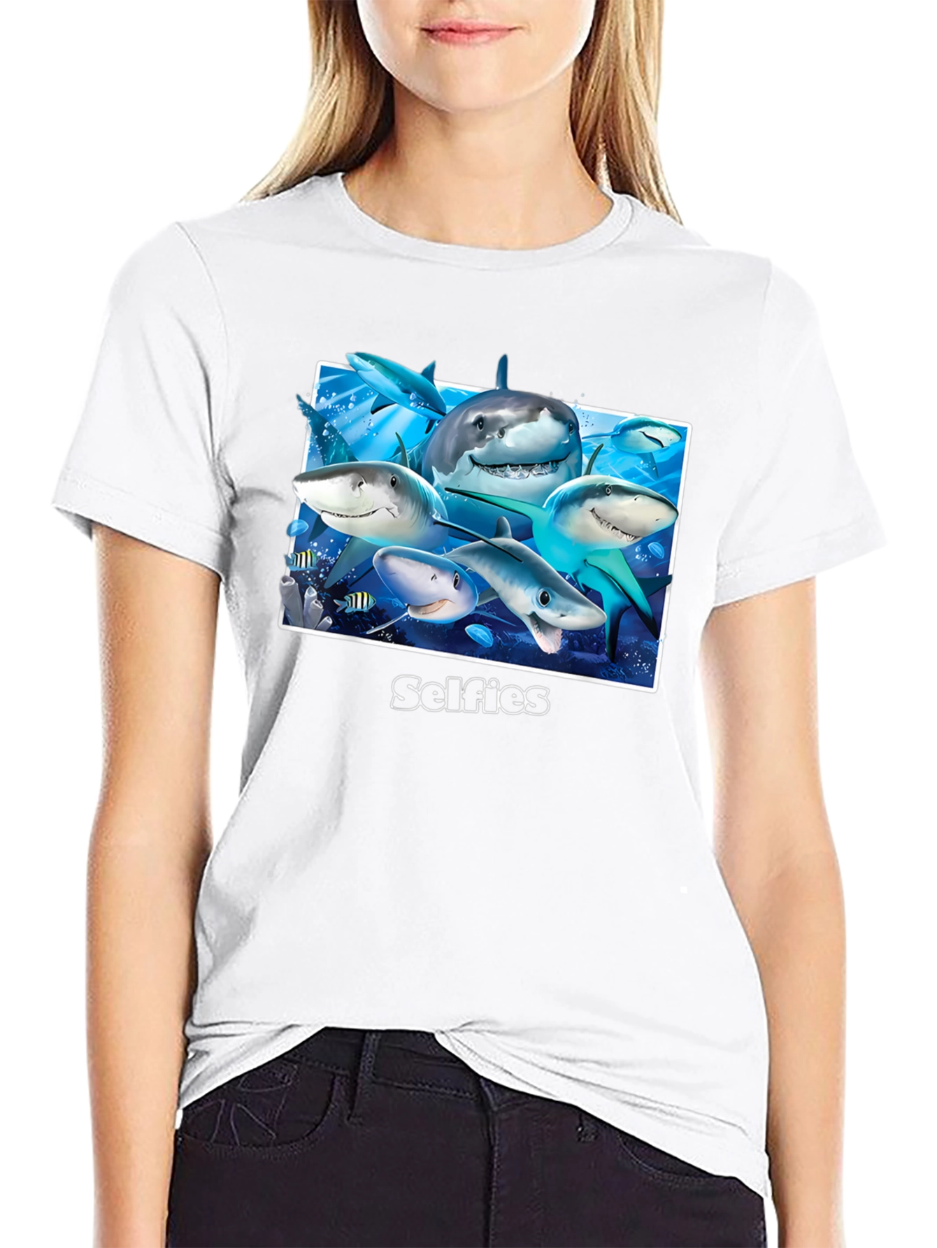 Black Shark Selfies Graphic T-Shirt - Unique Ocean Humor Tee view 9