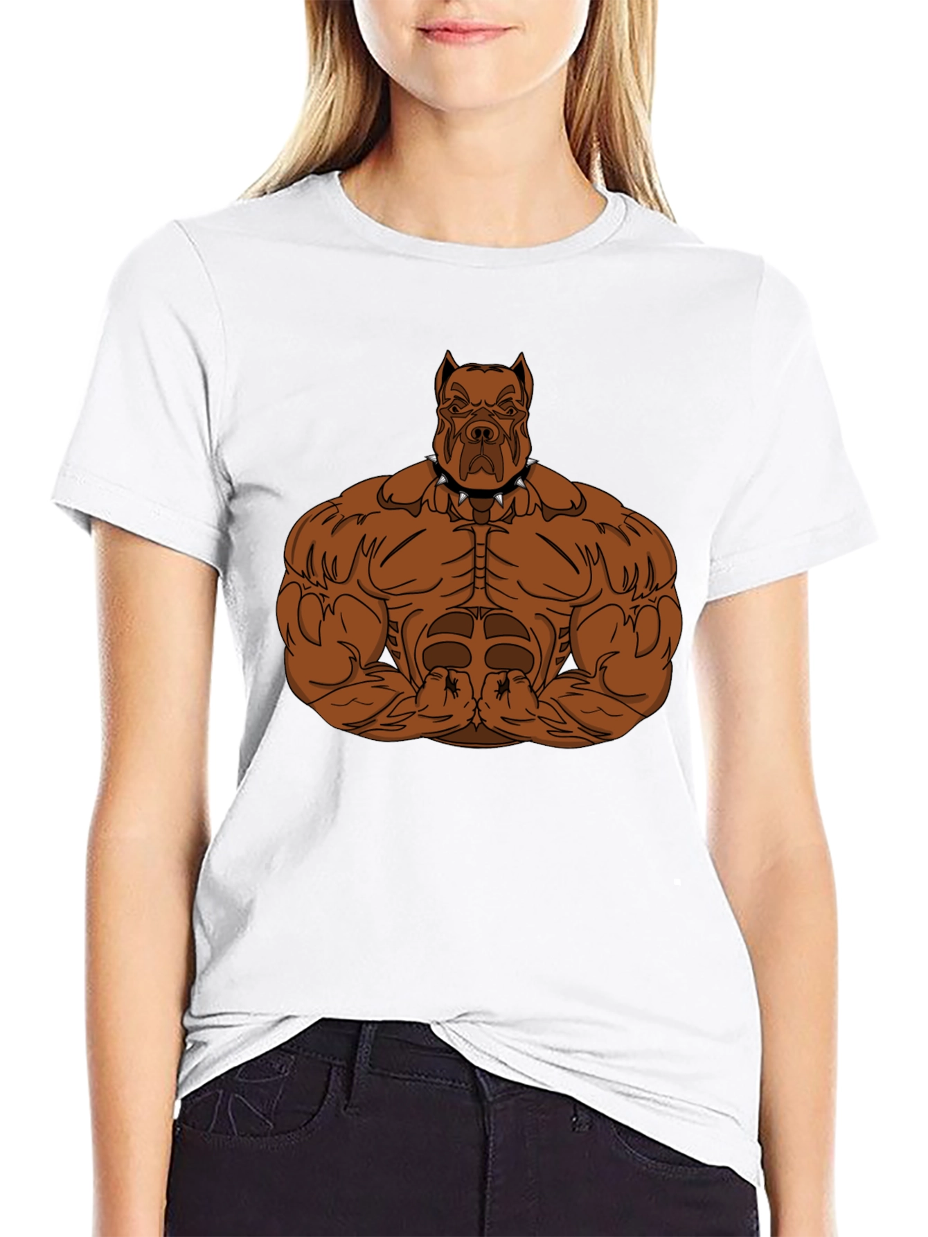 Black Muscular Dog Graphic Tee - Black Cotton T-Shirt view 9