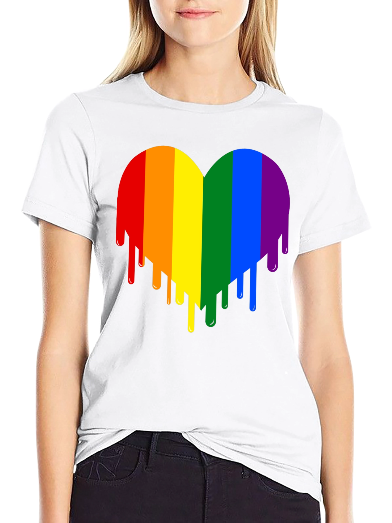 Black Rainbow Heart Drip Graphic Tee view 9