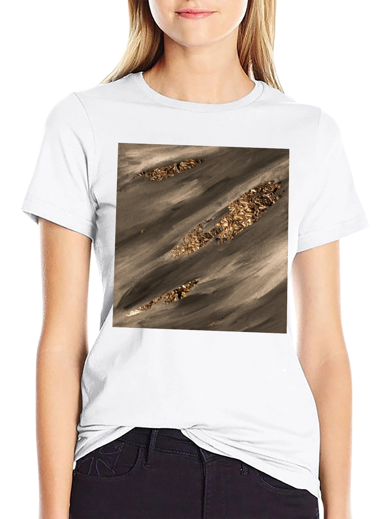 Black Abstract Gold Foil Art Black T-Shirt view 9