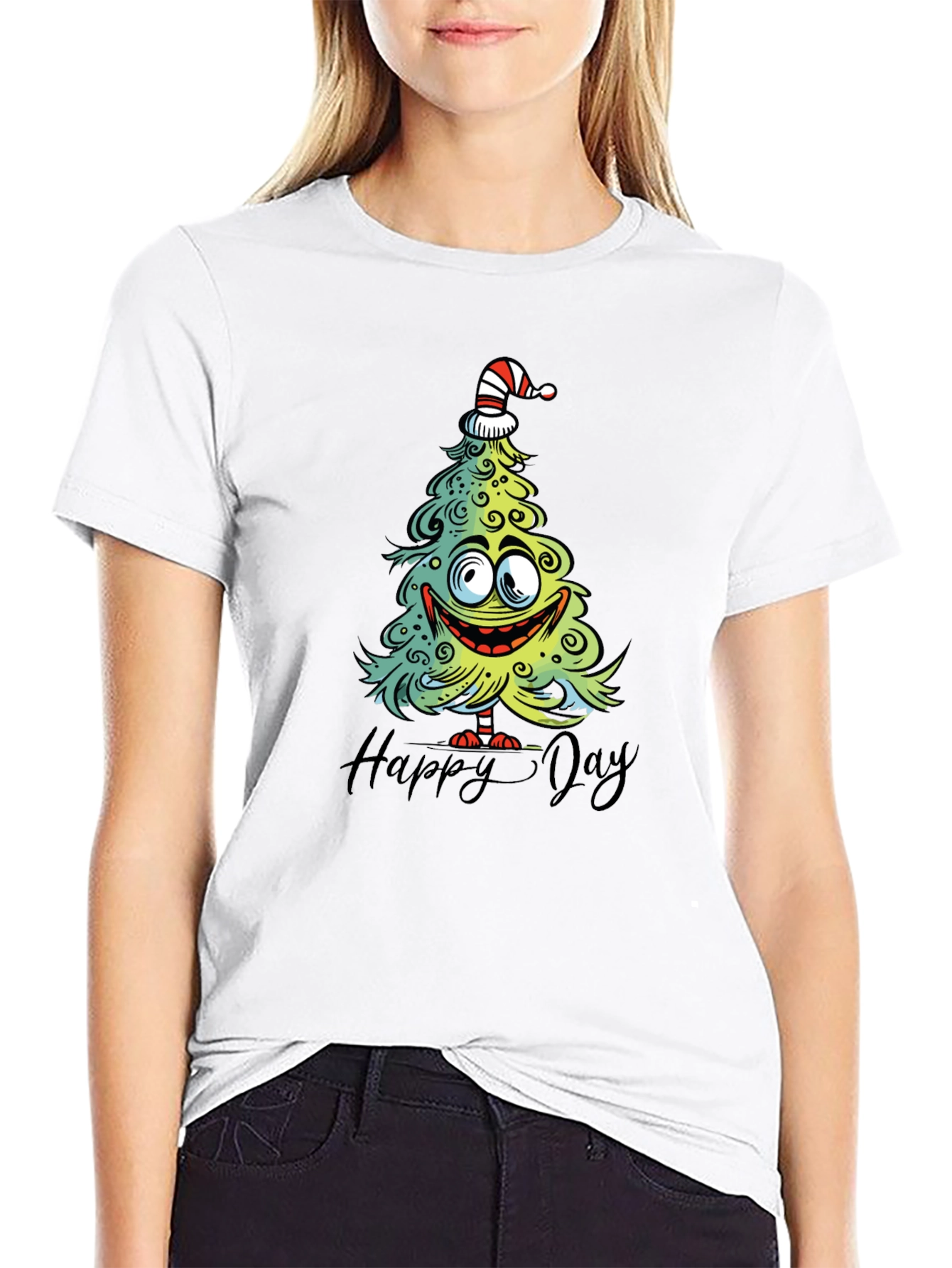 Black Funny Christmas Tree Graphic Tee - Happy Day Shirt view 9
