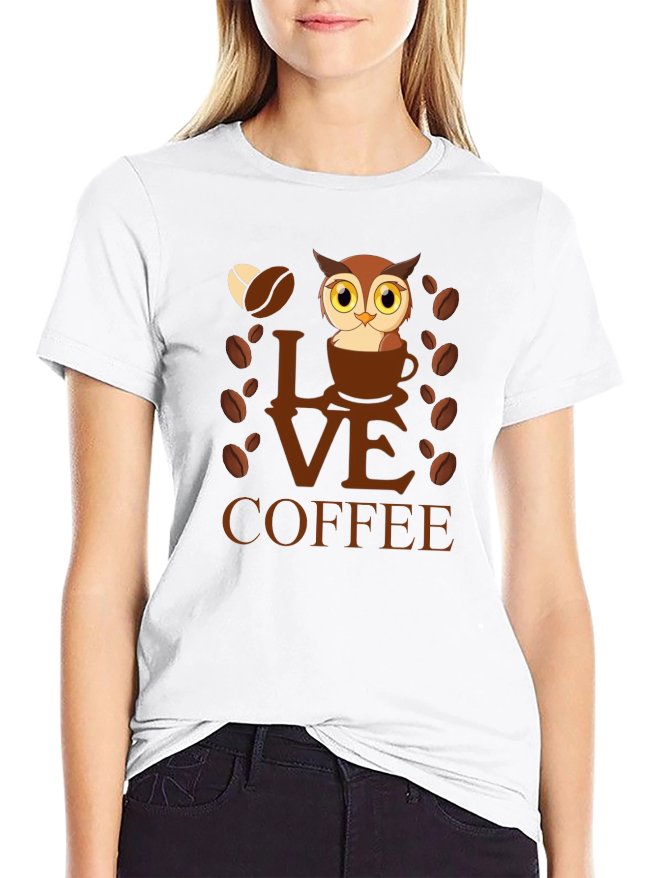Black Owl Love Coffee Graphic T-Shirt view 9