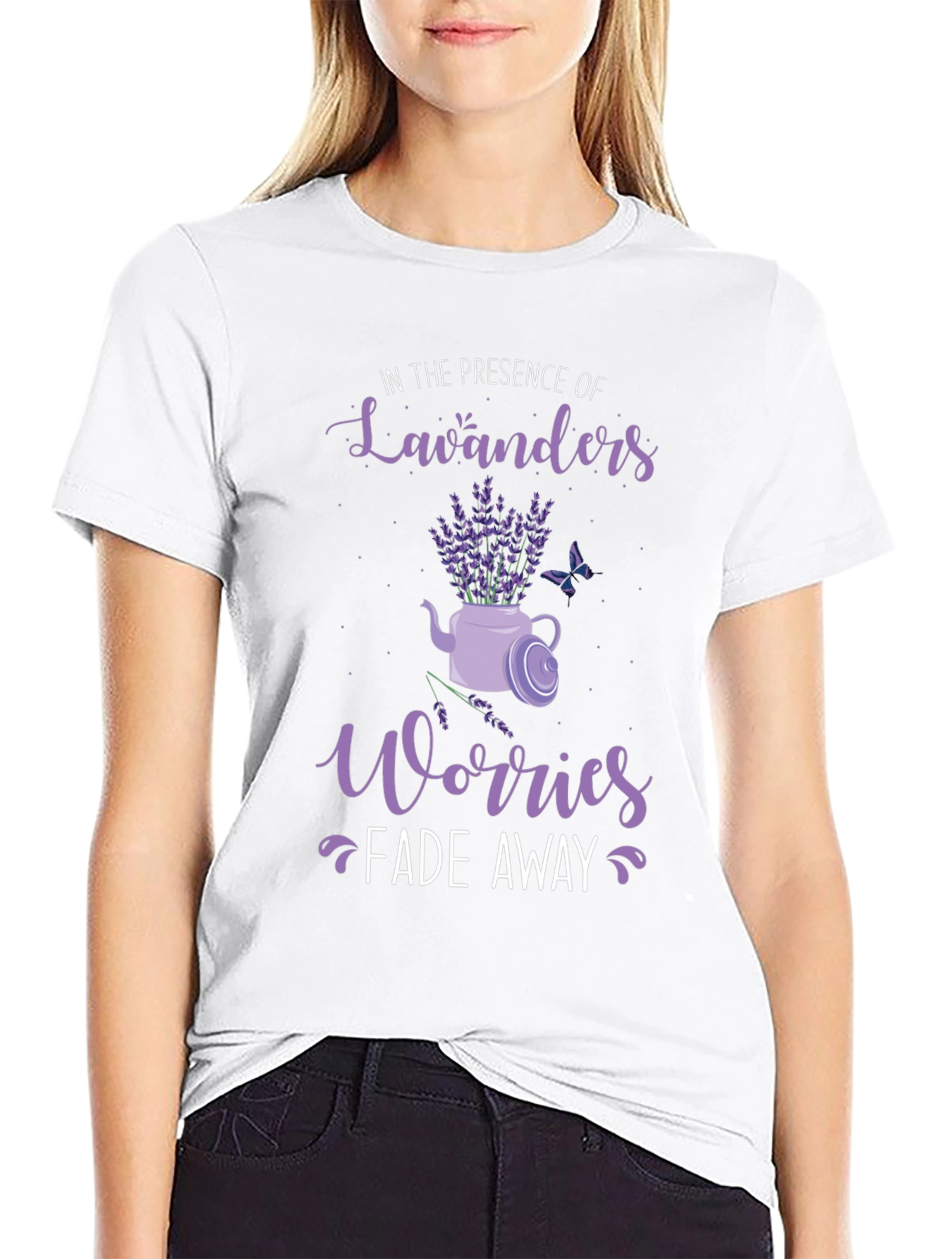 Black Lavender Lovers Tee: Worries Fade Away view 9