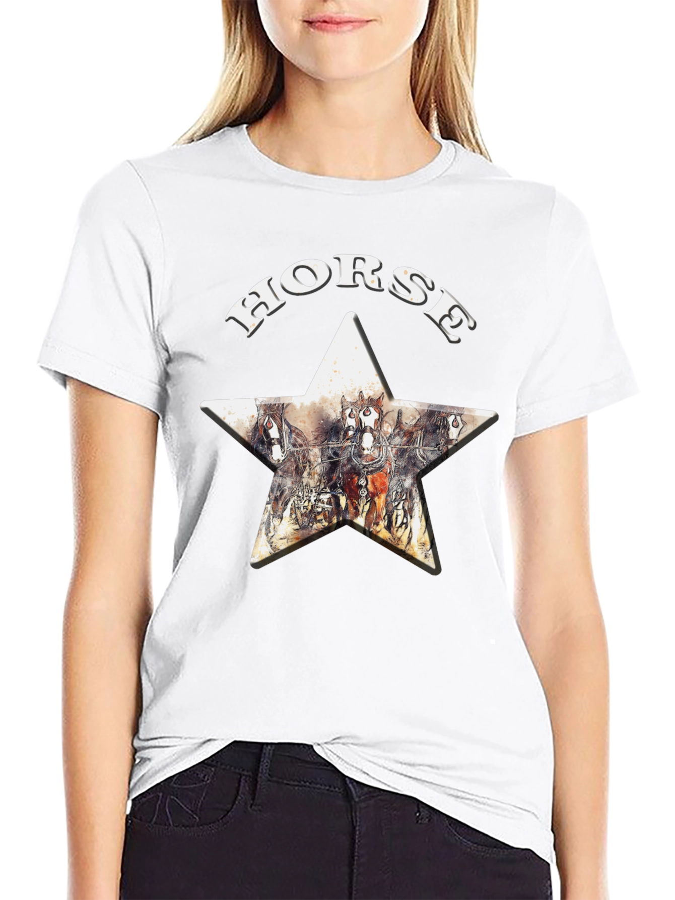 Black Horse Star Graphic Print T-Shirt view 9