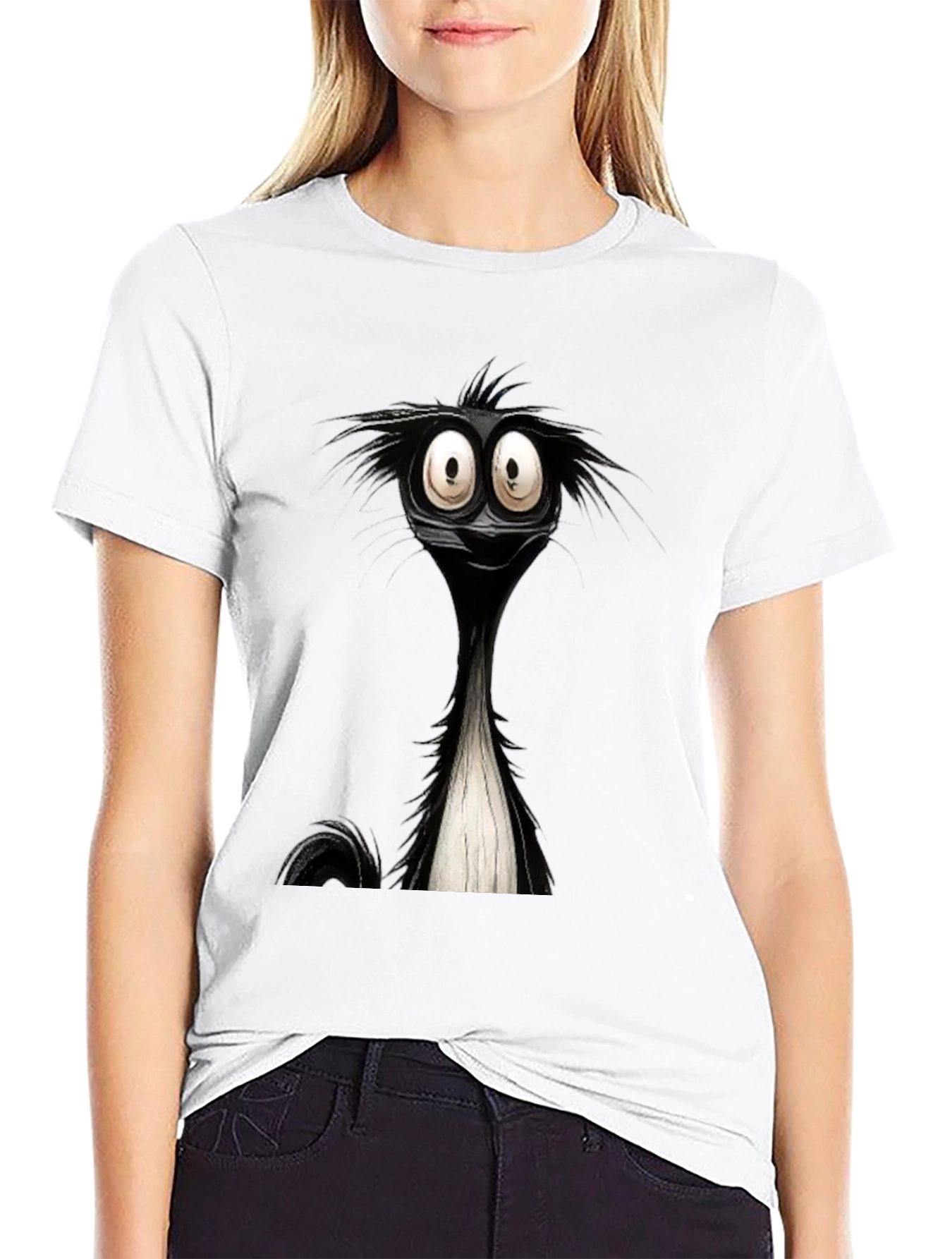 Black Cartoon Skunk Graphic Black T-Shirt view 9