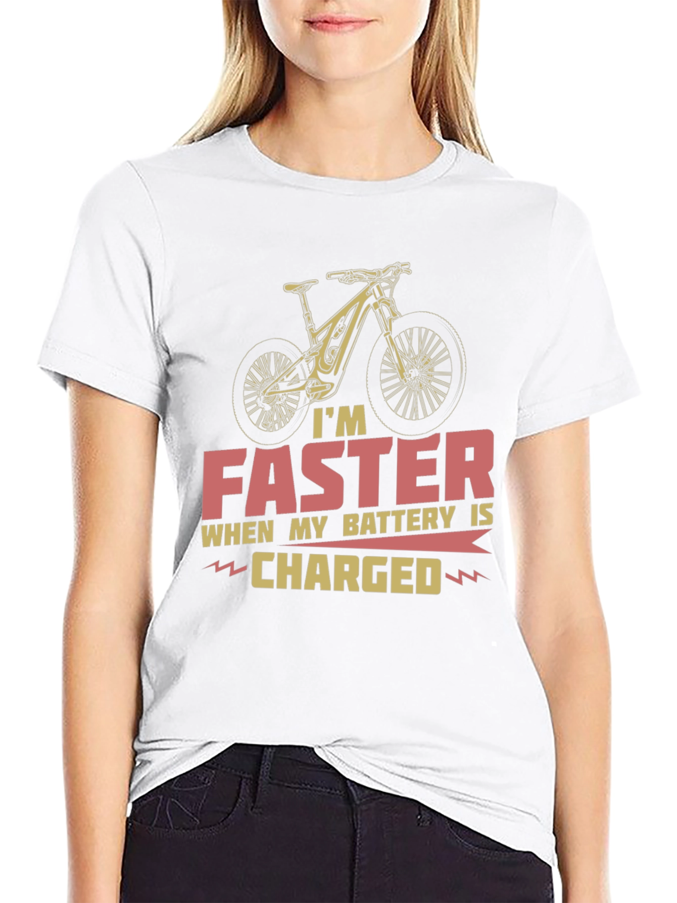 Black Faster When Charged T-Shirt - Electric Bike Design view 9