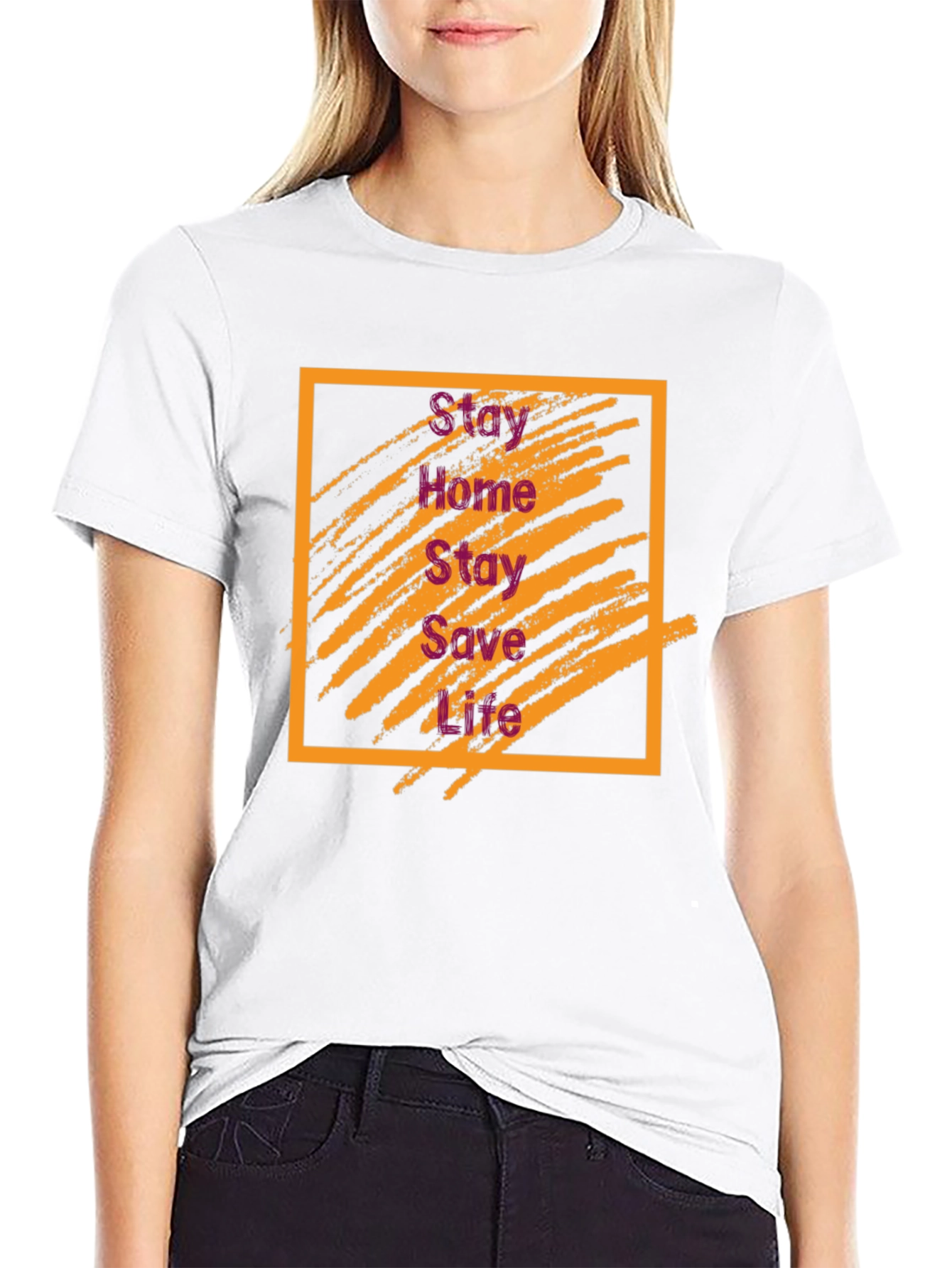 Black Stay Home Stay Safe Graphic Tee view 9