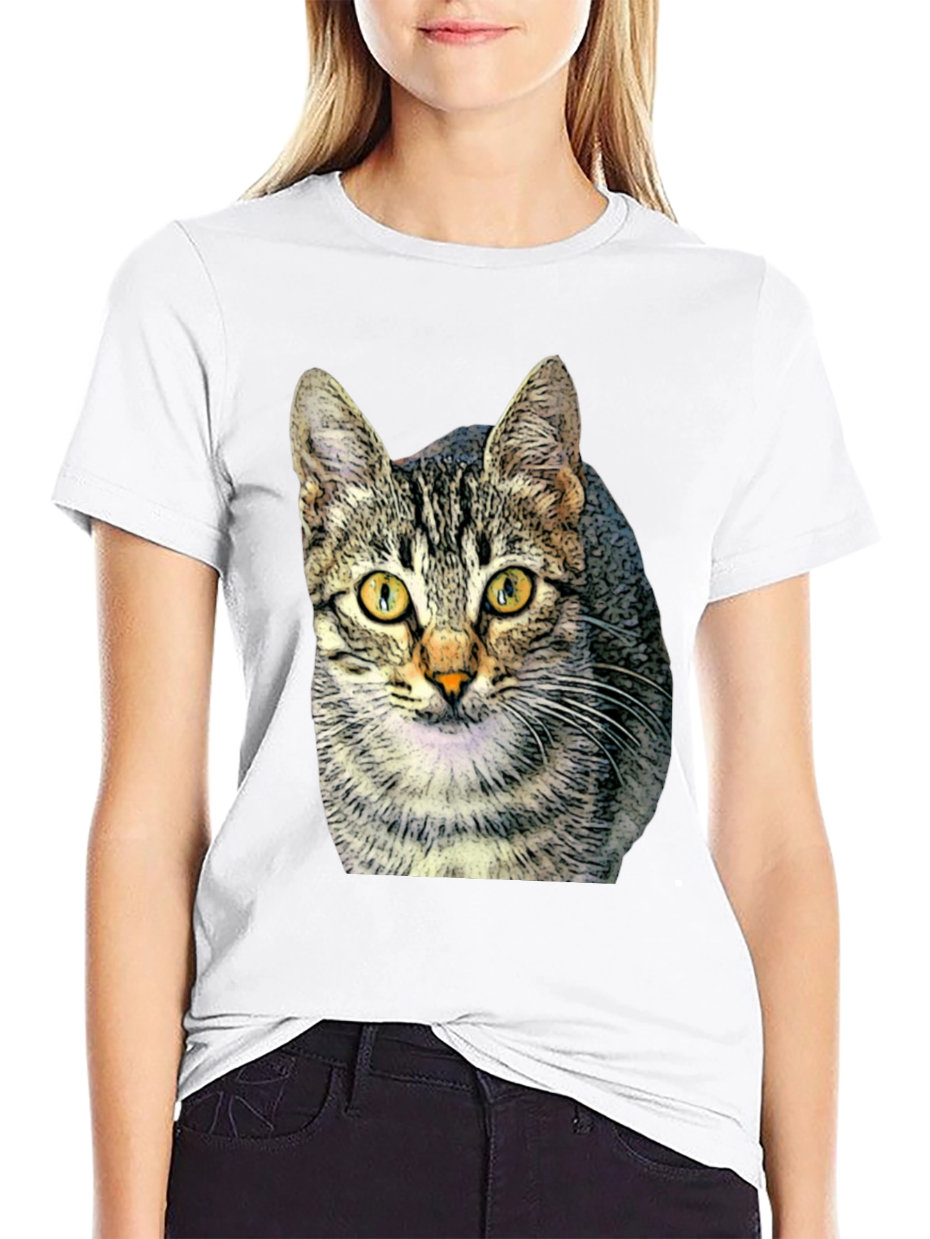 Black Cat Print Black T-Shirt view 9