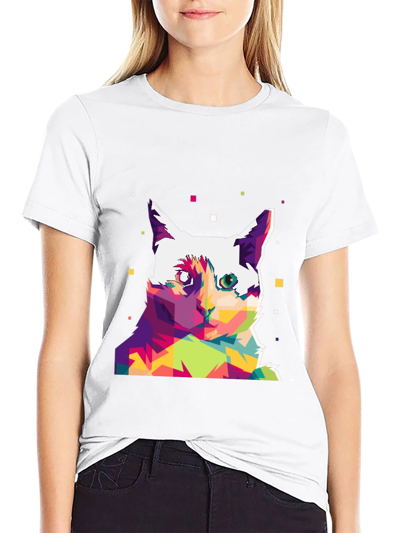 Black Abstract Cat Art Graphic Tee view 9