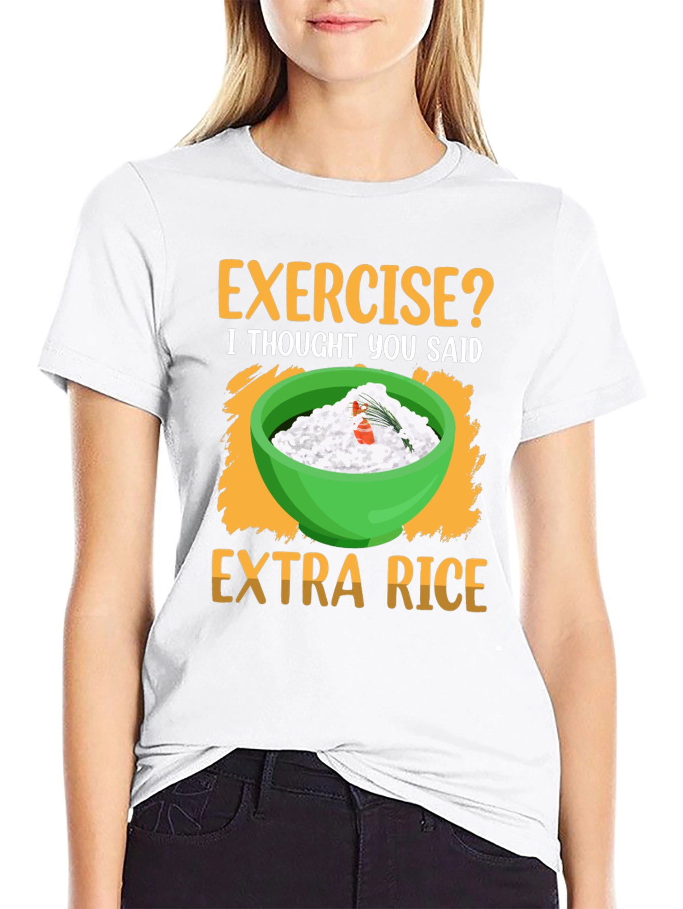 Black Exercise? Extra Rice T-Shirt Funny Foodie Tee view 9
