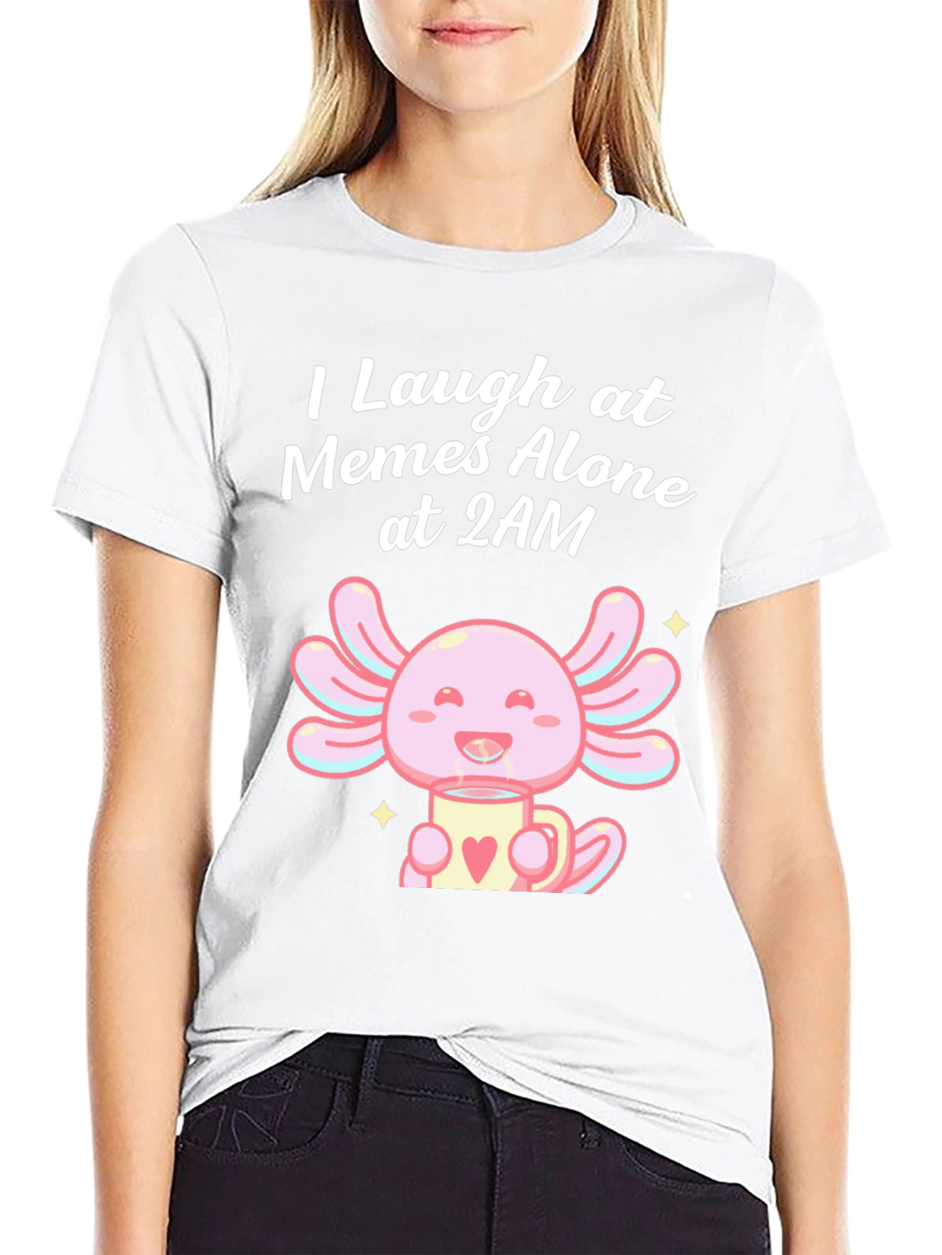 Black I Laugh at Memes Axolotl T-Shirt view 9