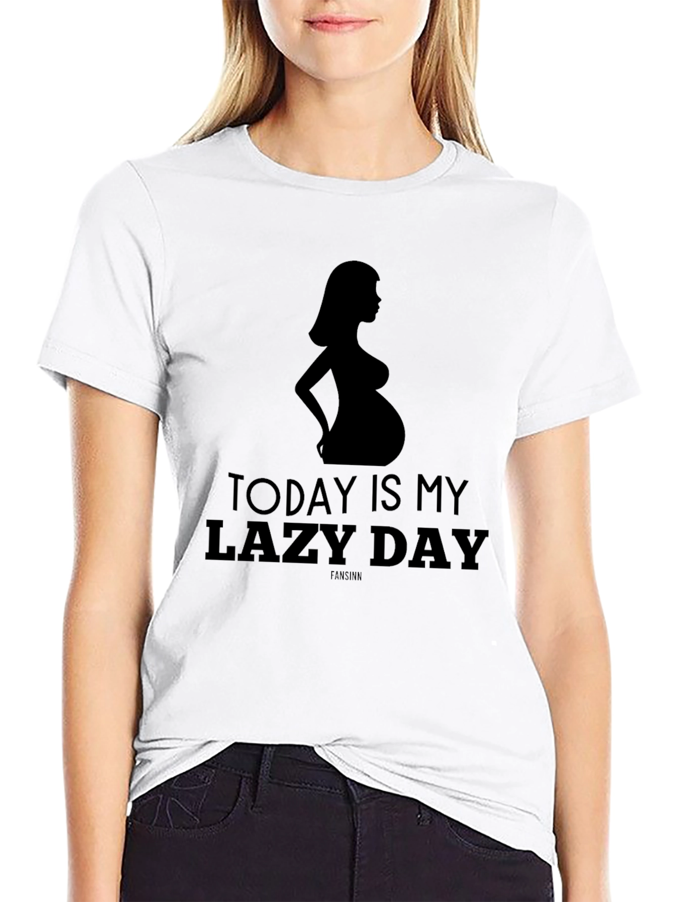 Black Funny Pregnancy Lazy Day T-Shirt for Mom view 9