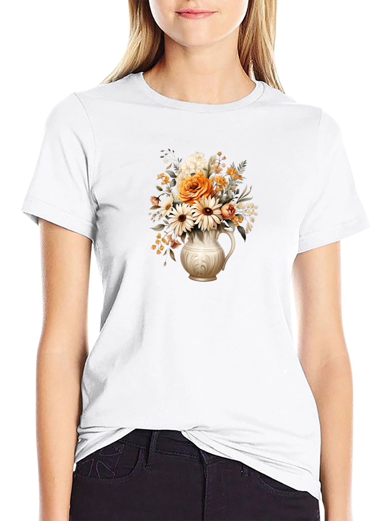 Black Floral Vase Graphic Tee - Stylish Black T-Shirt view 9