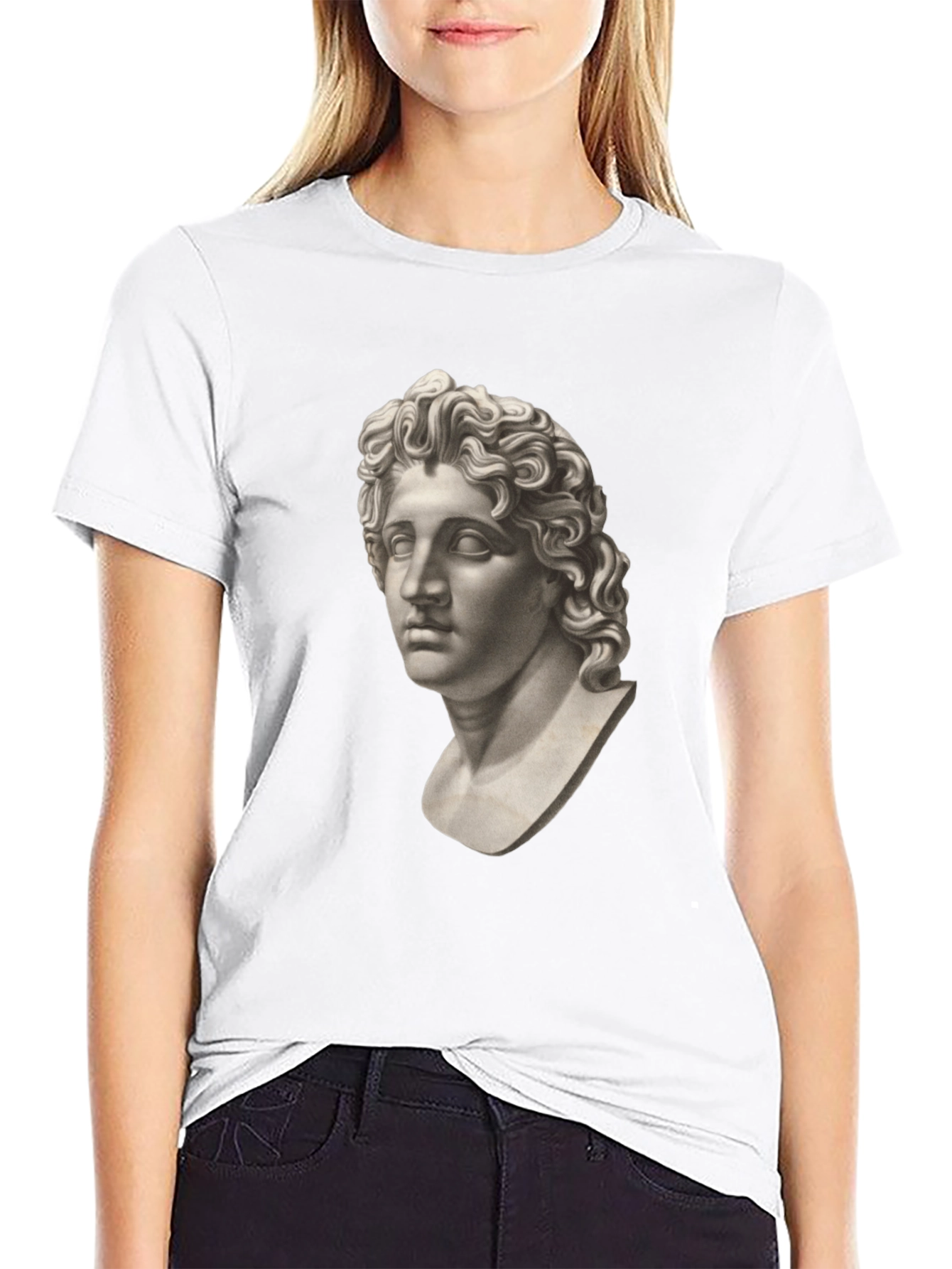 Black Statue Head Graphic Tee - Classic Black Cotton T-Shirt view 9