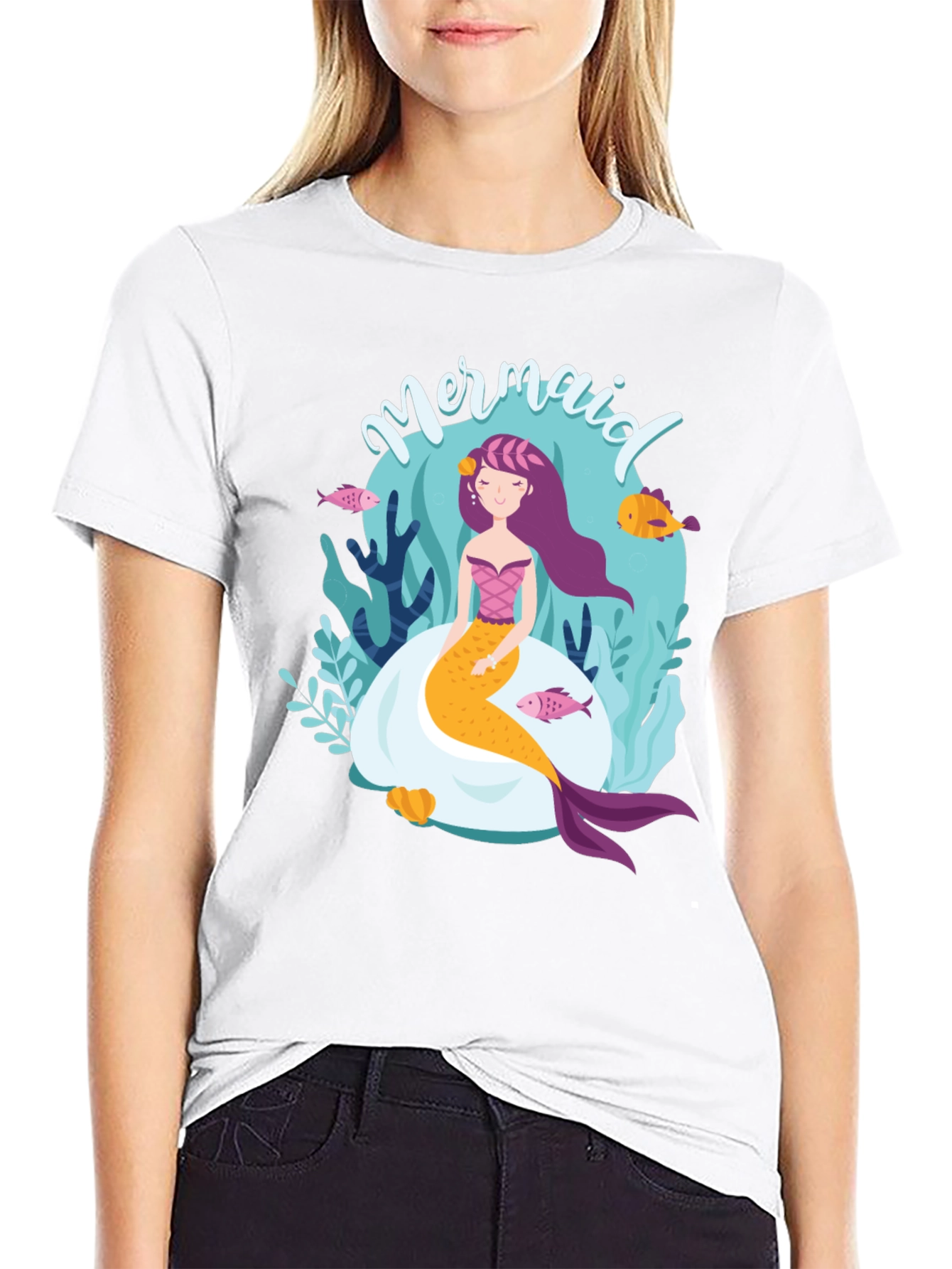Black Mermaid Graphic Tee - Black Cotton T-Shirt view 9