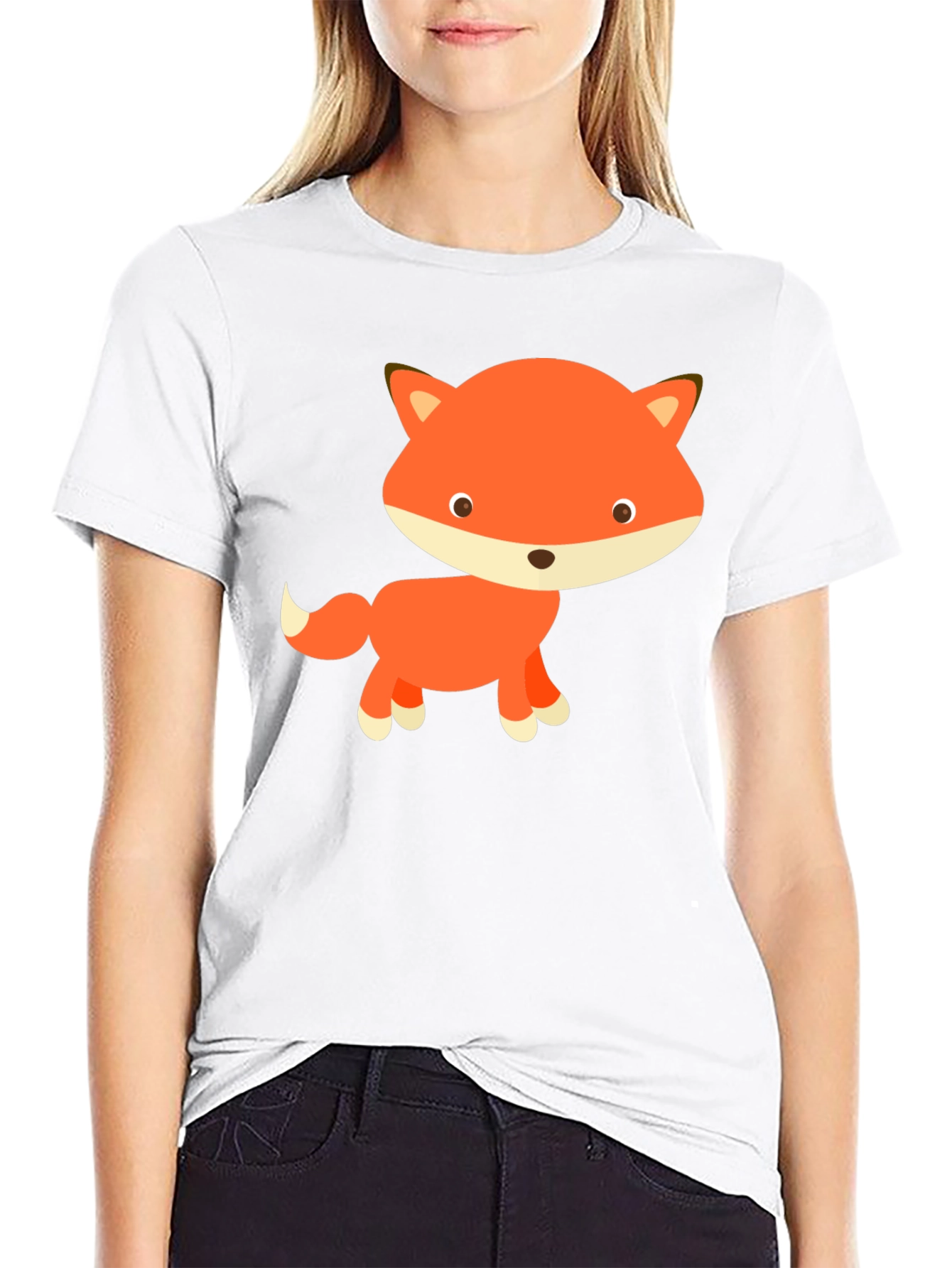 Black Cute Cartoon Fox Black T-Shirt view 9