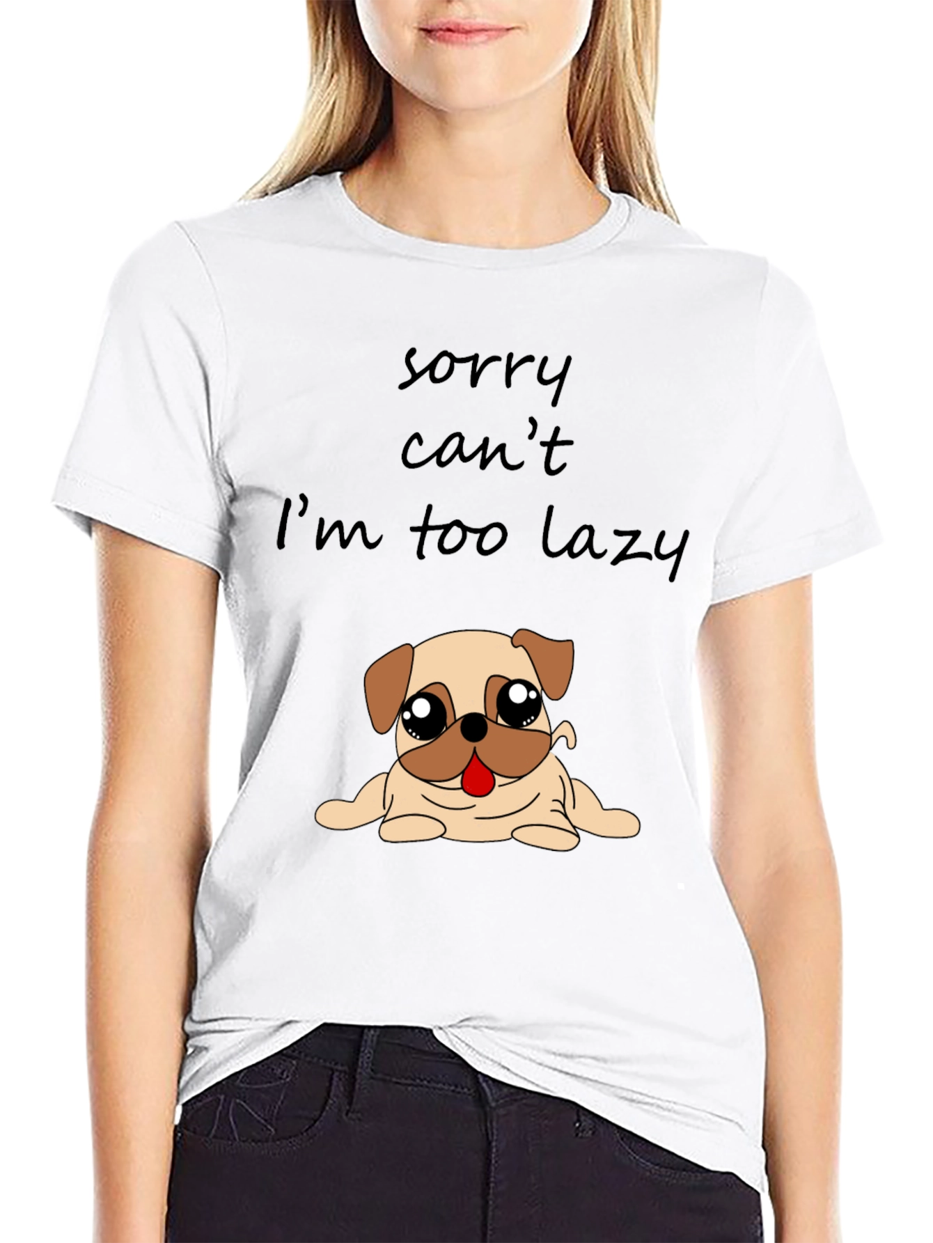 Black Lazy Pug Graphic T-Shirt - Funny Dog Lover Tee view 9