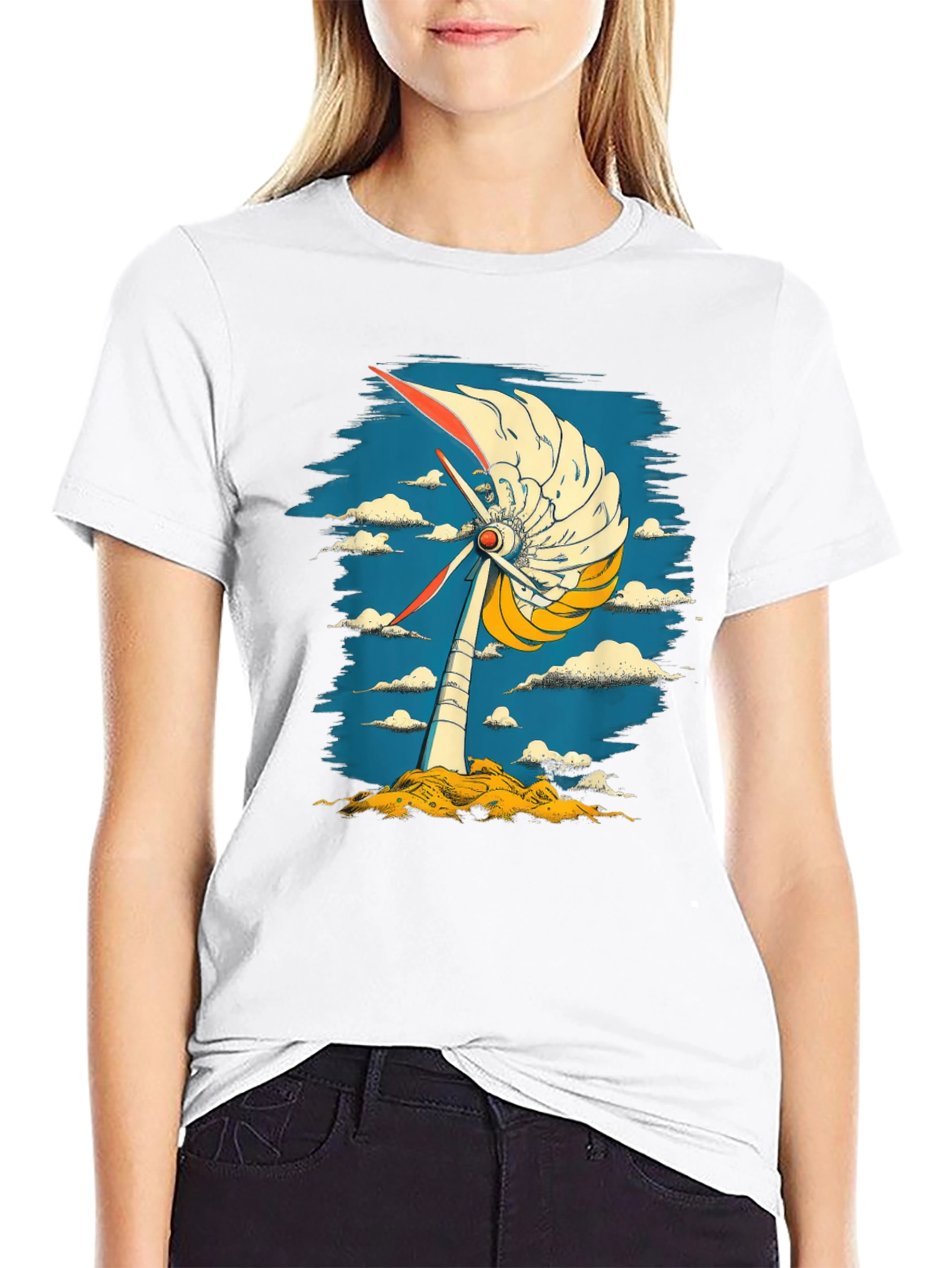 Black Abstract Windmill Graphic Tee - Modern Art Style view 9