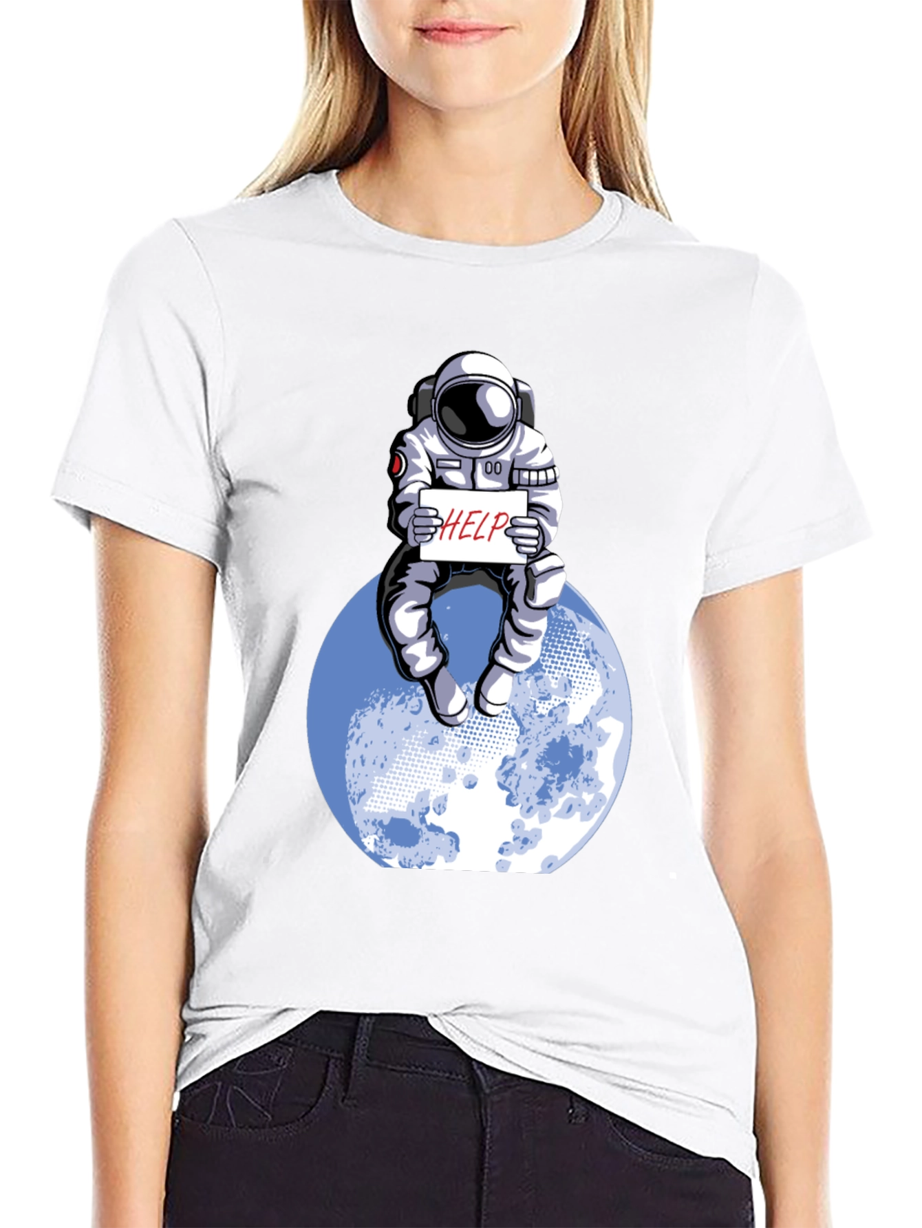 Black Astronaut 'Help' Graphic Tee - Space Humor T-Shirt view 9