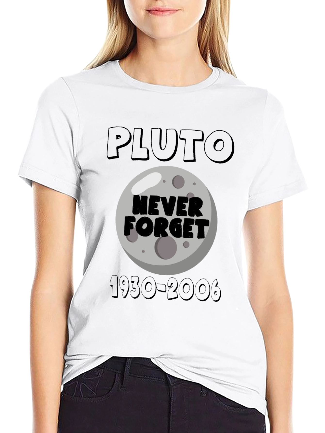 Black Pluto Never Forget Graphic T-Shirt view 9