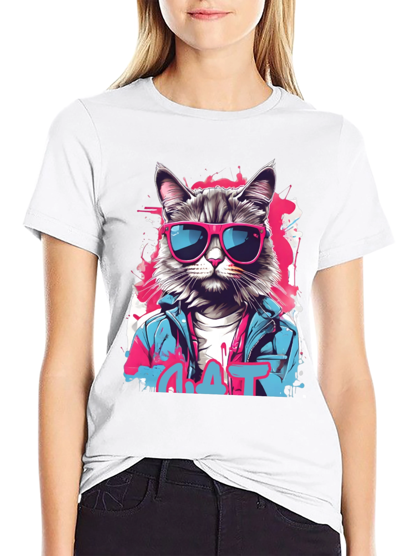 Black Cool Cat Graphic T-Shirt view 9