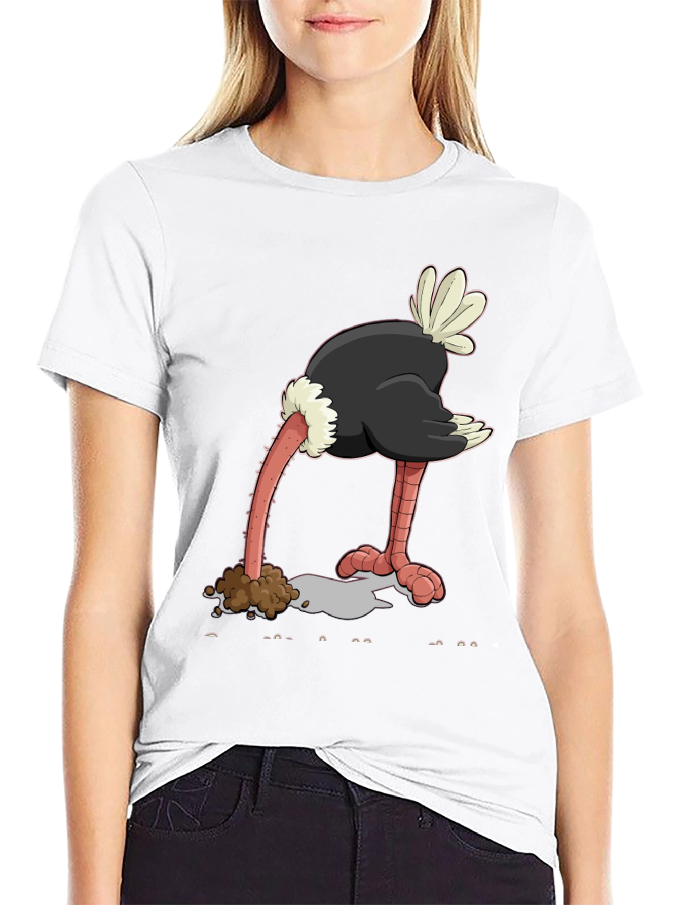 Black Ostrich Head in Sand Graphic Tee view 9