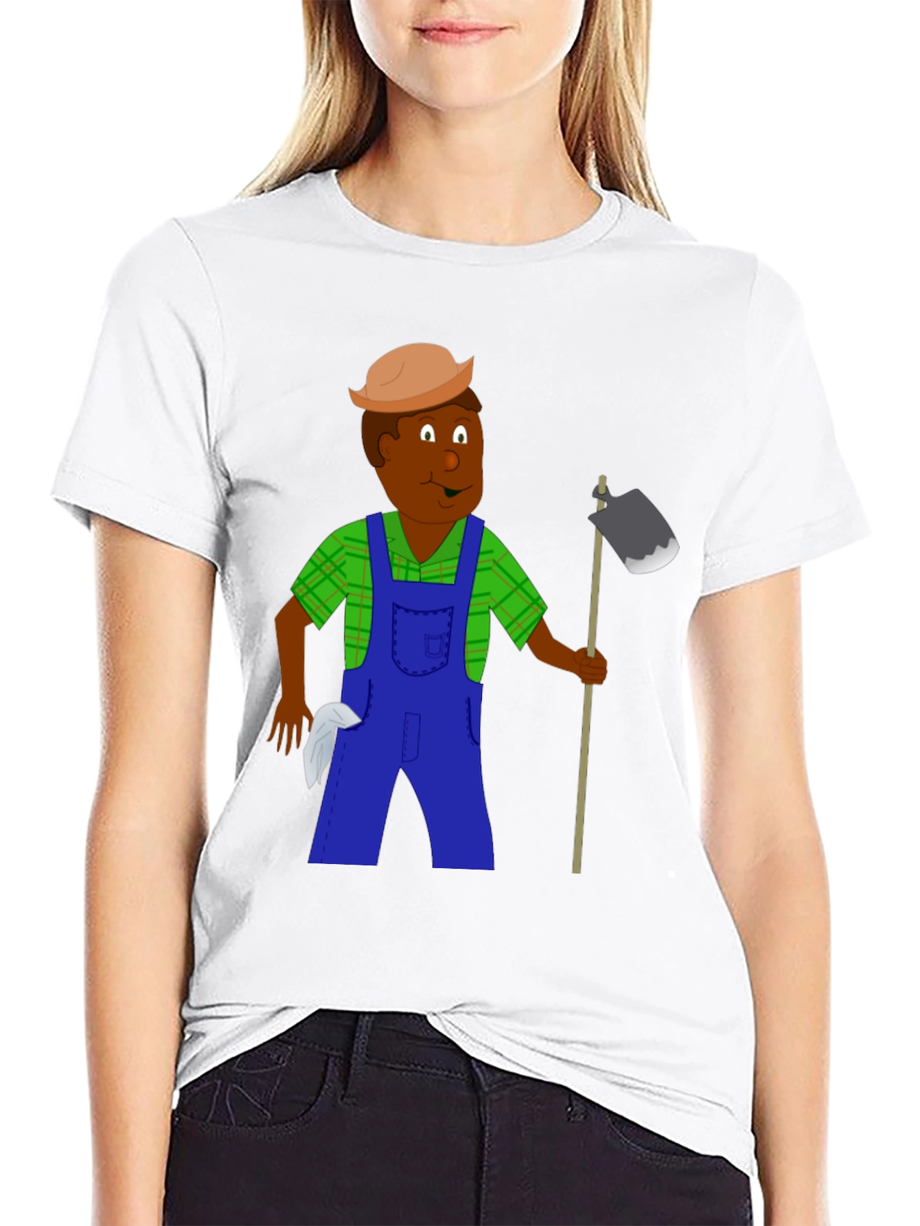 Black Cartoon Farmer Graphic Tee - Black Unisex T-Shirt view 9