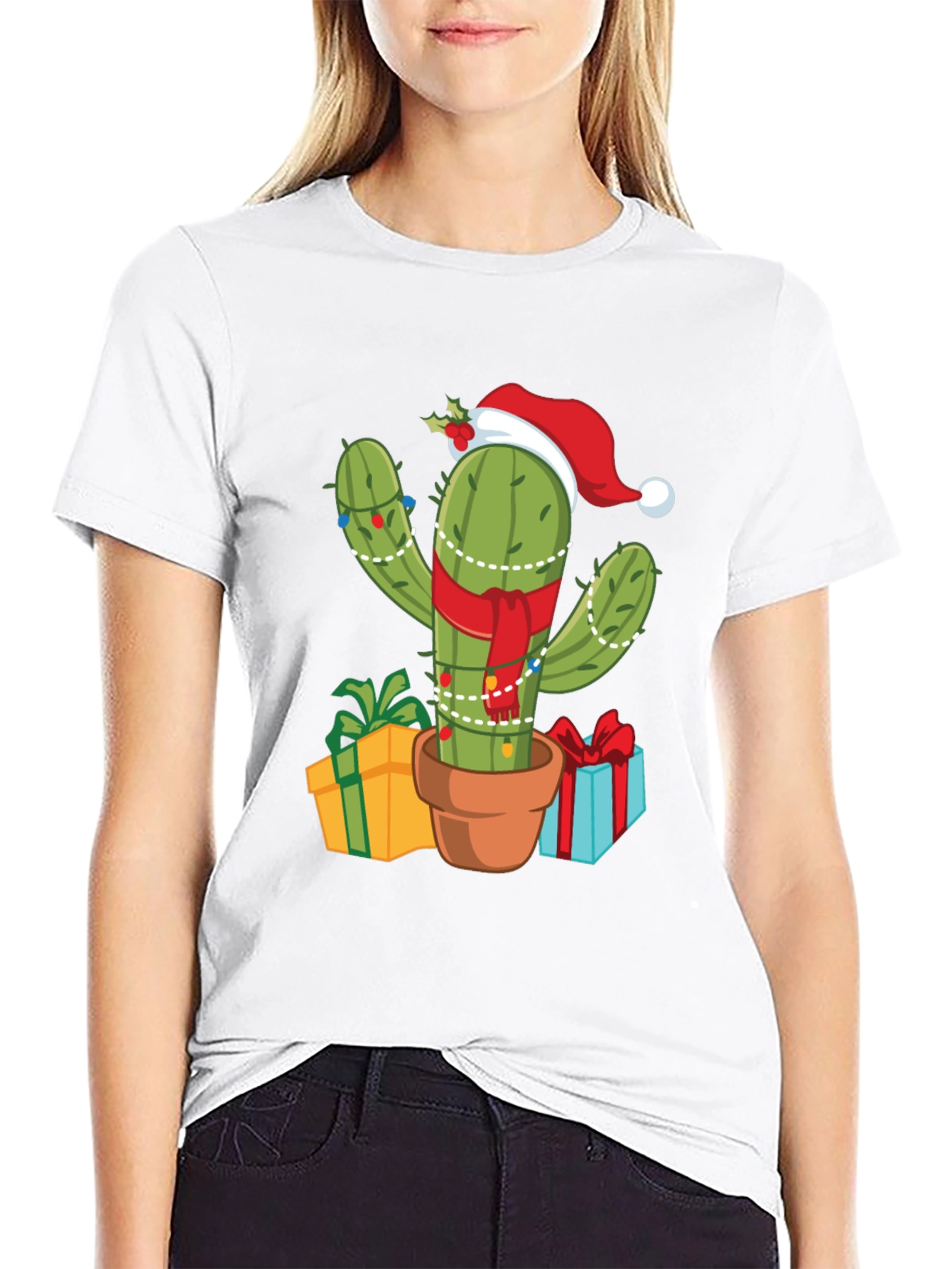 Black Festive Cactus Tee - Holiday Style! view 9