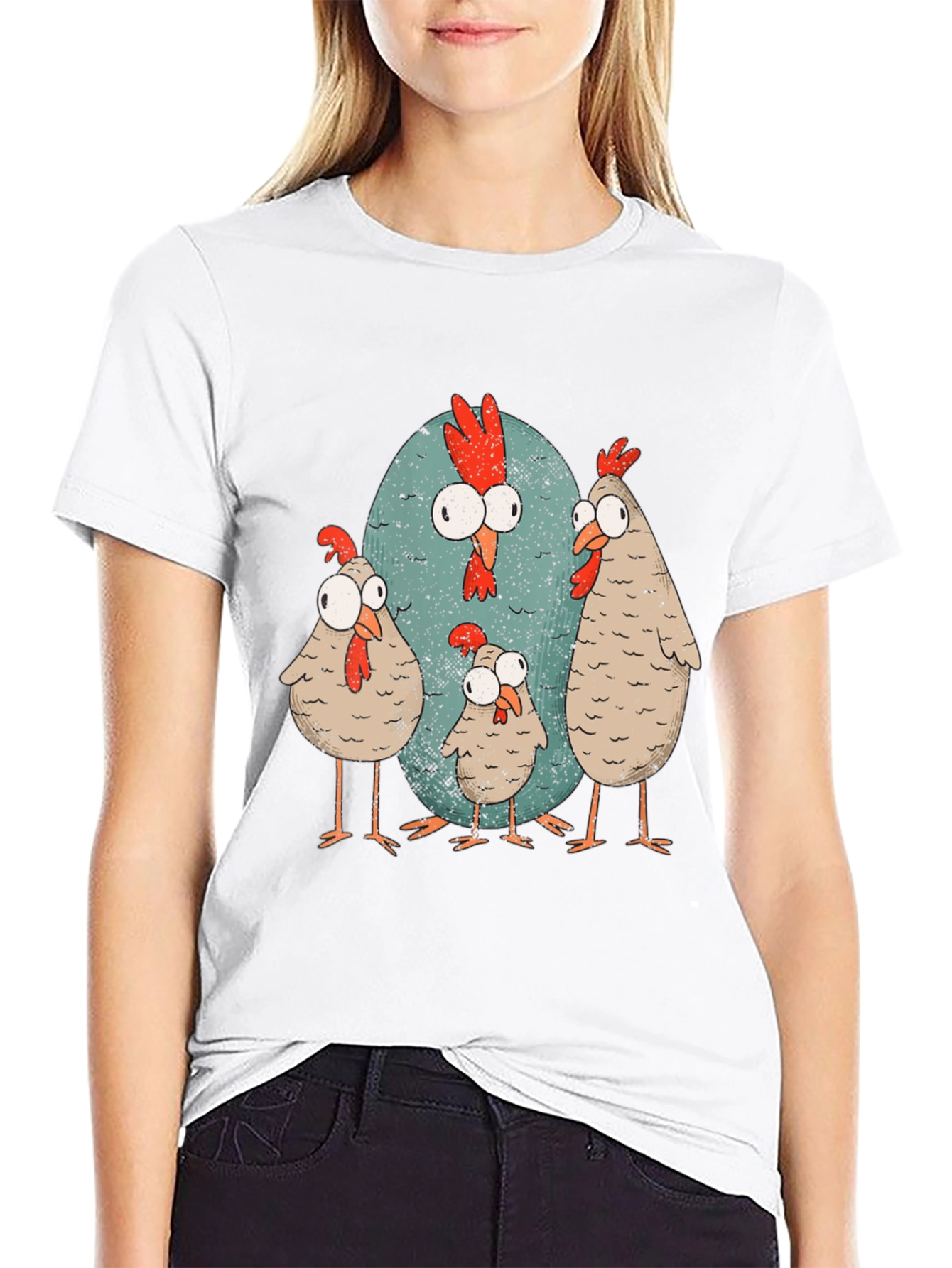 Black Funny Chicken Graphic Tee - Quirky Cartoon Design view 9