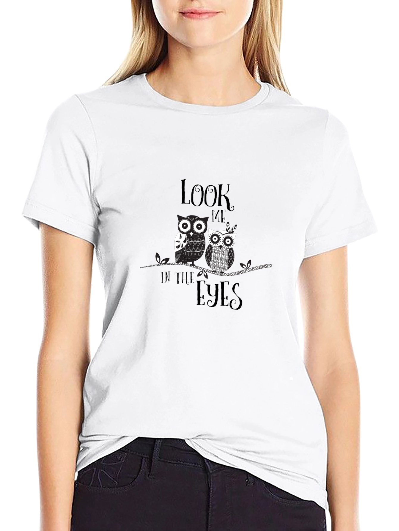 Black Look Me In The Eyes Owl Graphic T-Shirt view 9