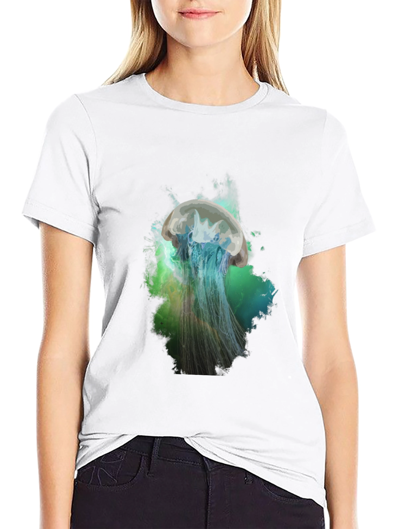 Black Jellyfish Graphic Print T-Shirt - Black view 9