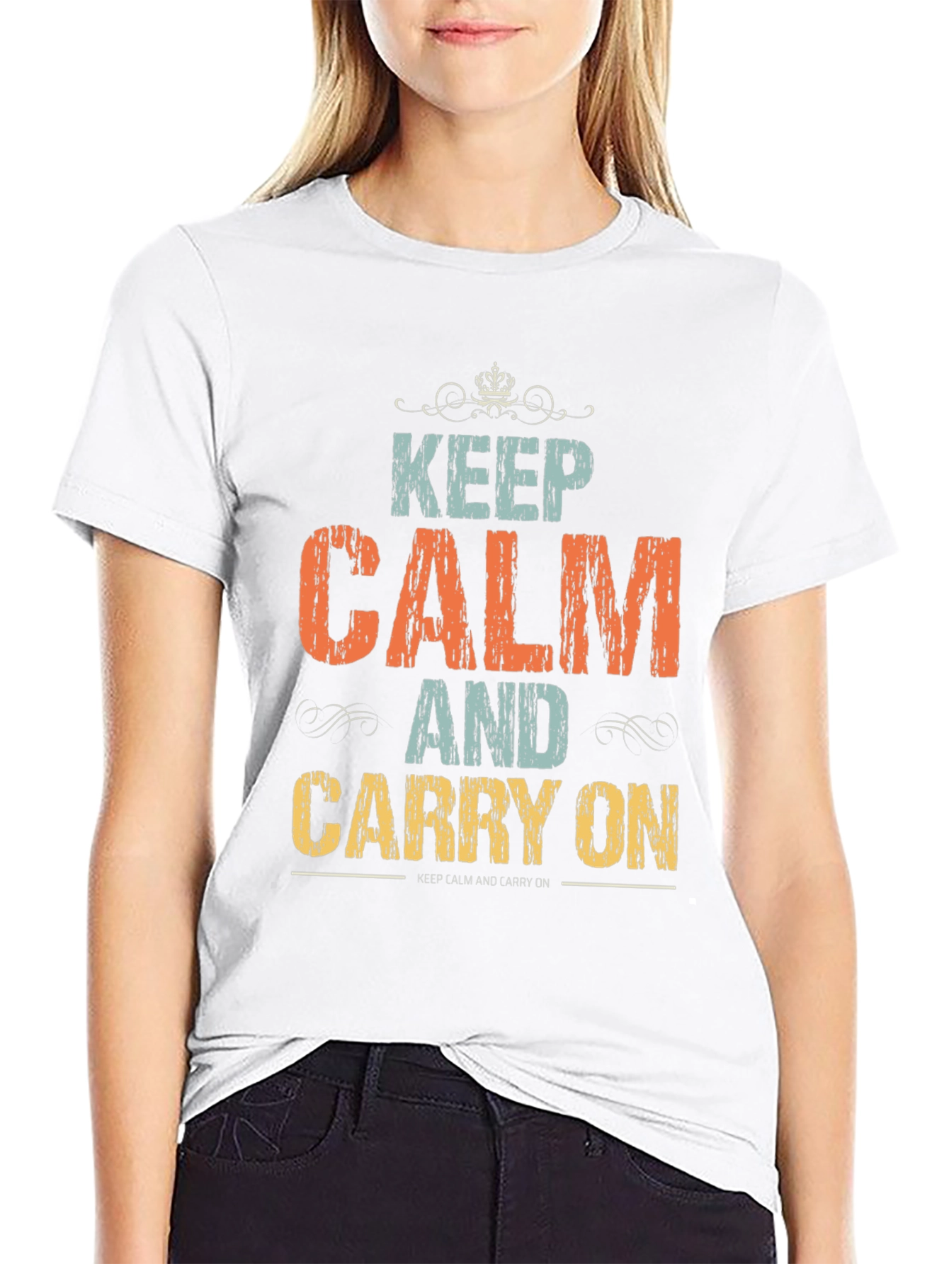 Black Keep Calm T-Shirt:  Vintage Style Graphic Tee view 9