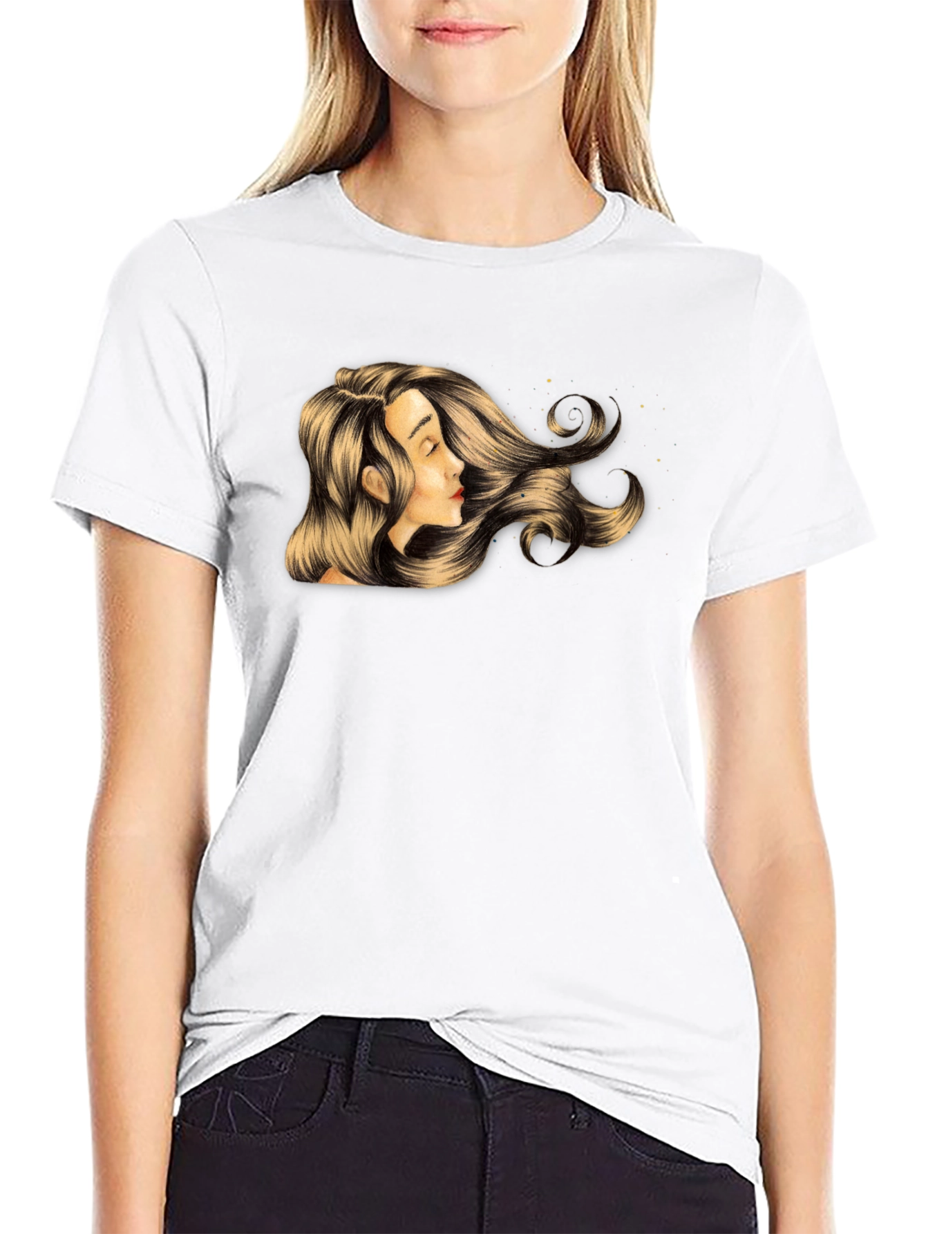 Black Woman Portrait Graphic T-Shirt - Stylish Black Tee view 9