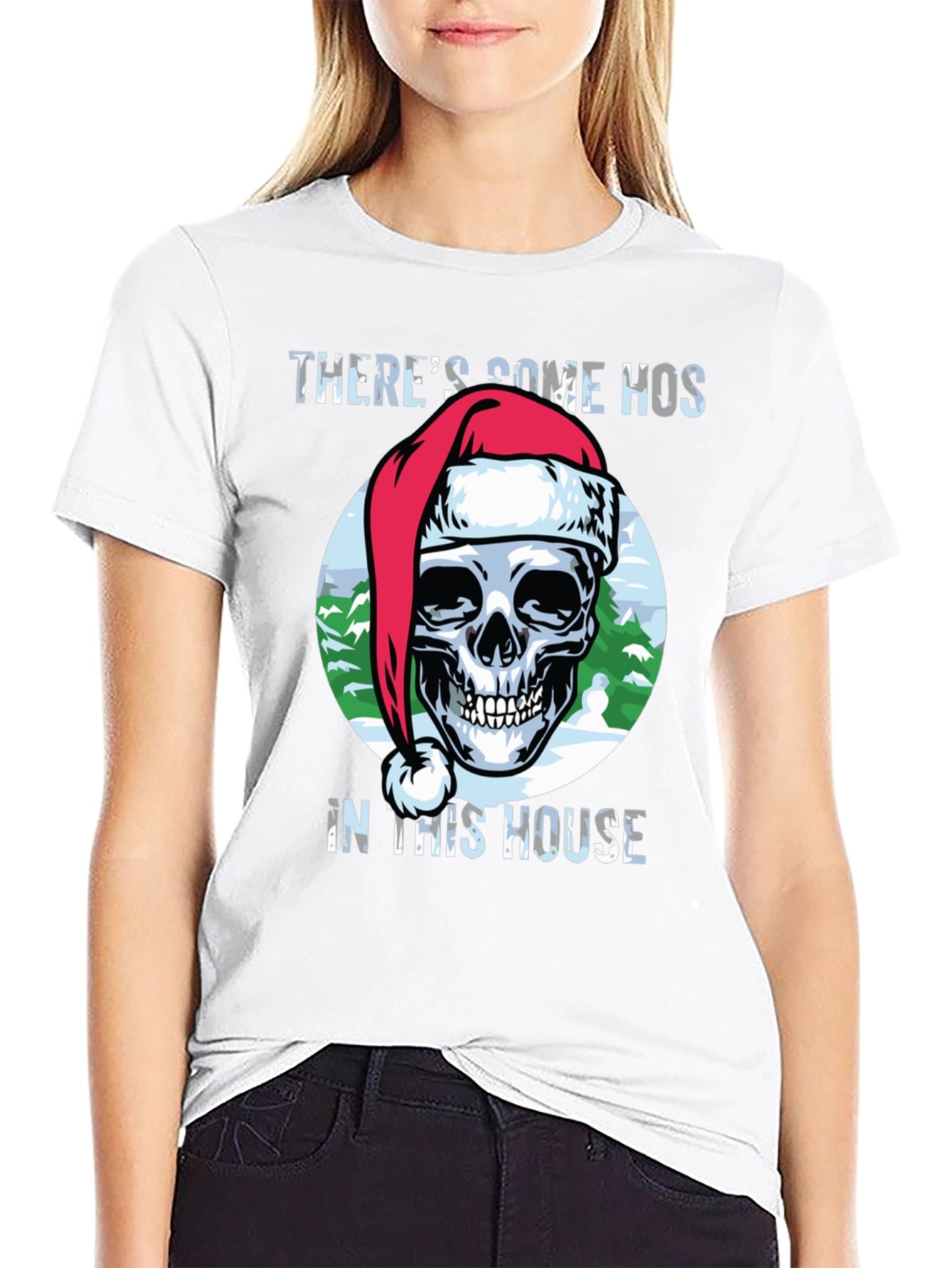 Black Humorous Christmas Skull Graphic Tee view 9