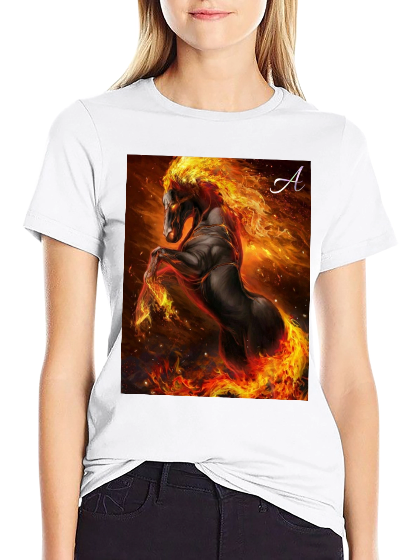 Black Fiery Horse Graphic T-Shirt - Black view 9