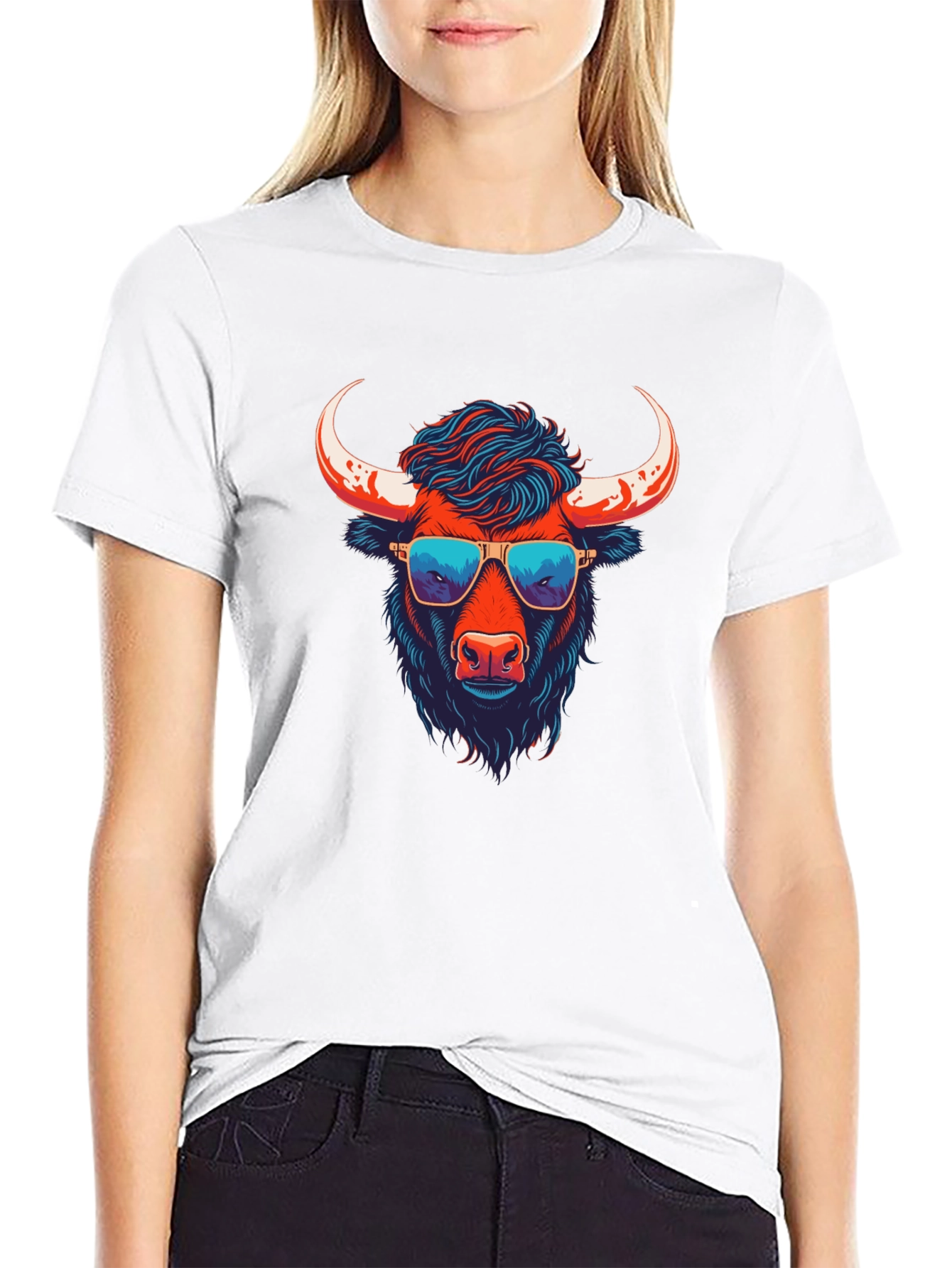 Black Cool Bull Graphic Tee - Black Cotton Blend view 9