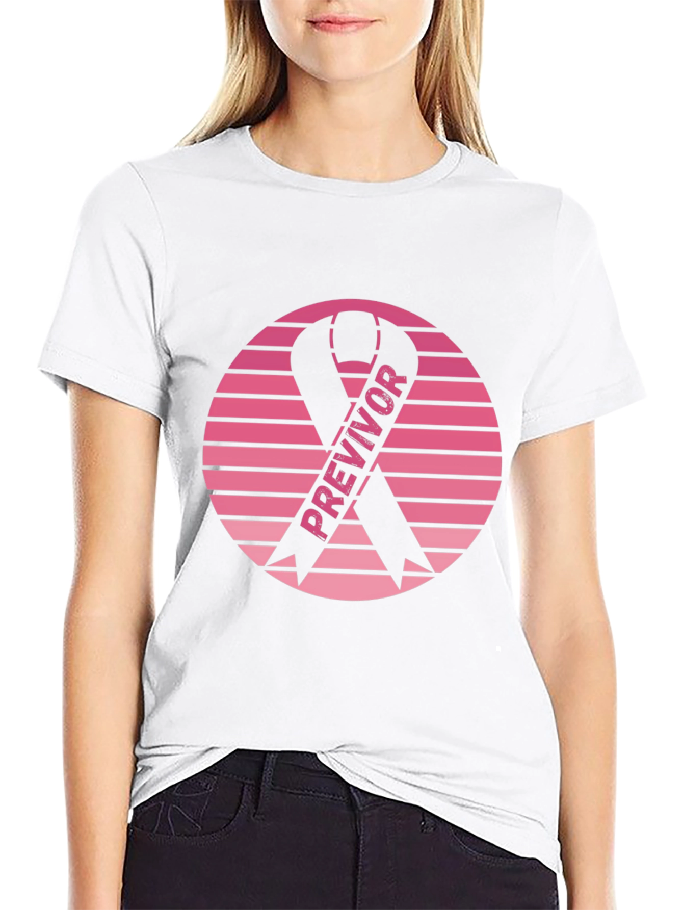 Black Previvor Ribbon Graphic Tee - Breast Cancer Awareness view 9