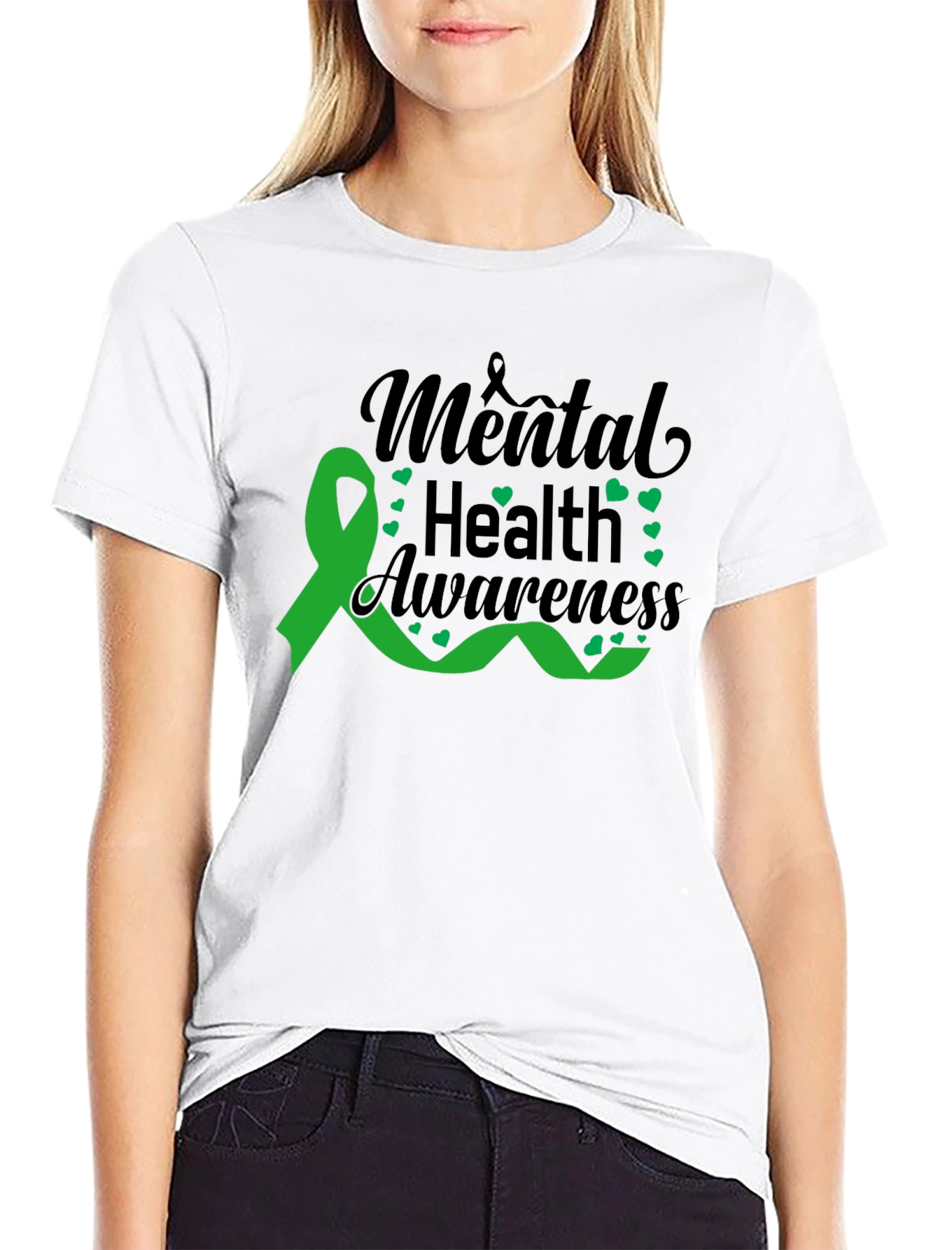 Black Mental Health Awareness Ribbon Graphic T-Shirt view 9
