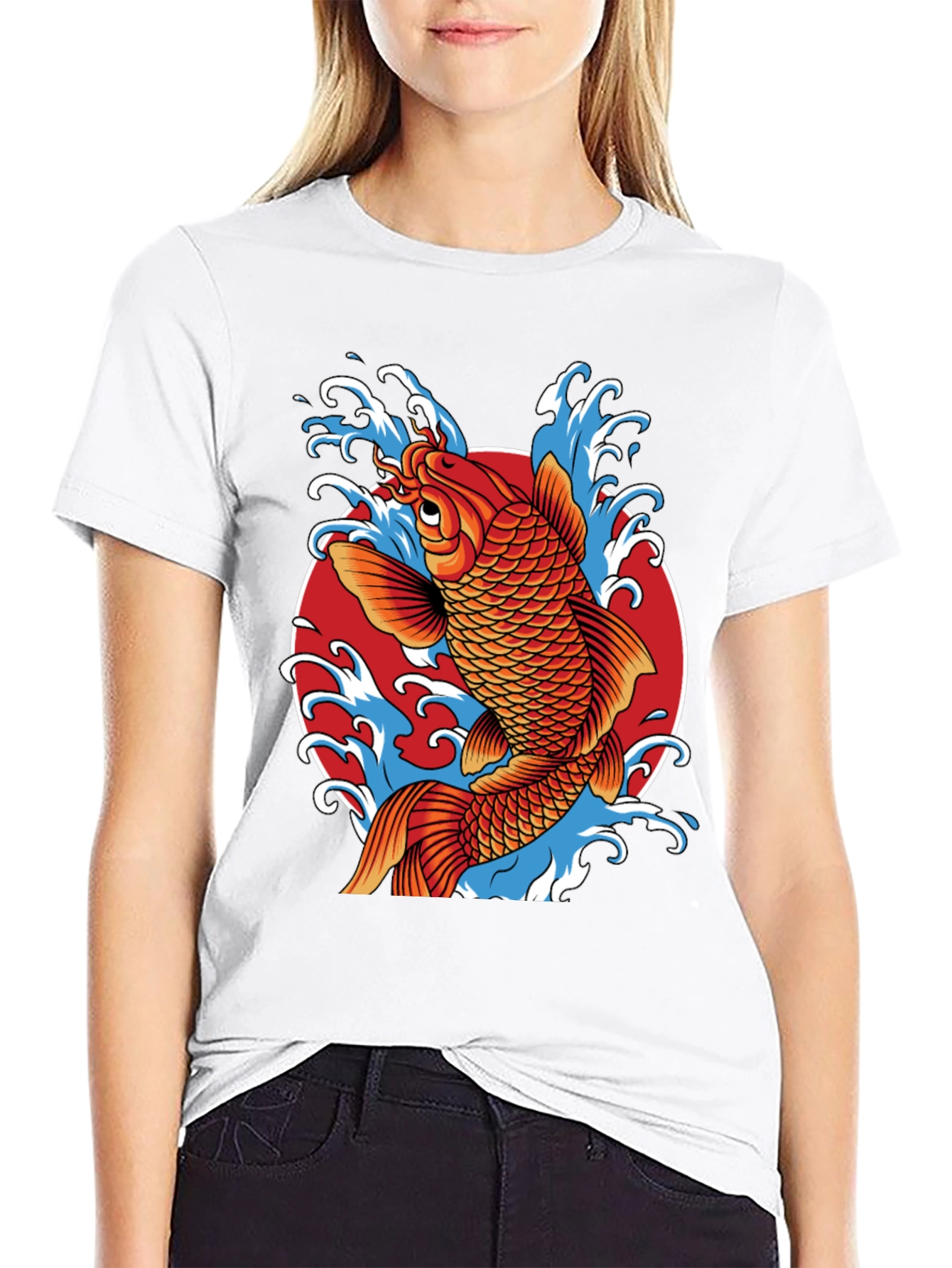 Black Koi Fish Graphic Print T-Shirt view 9