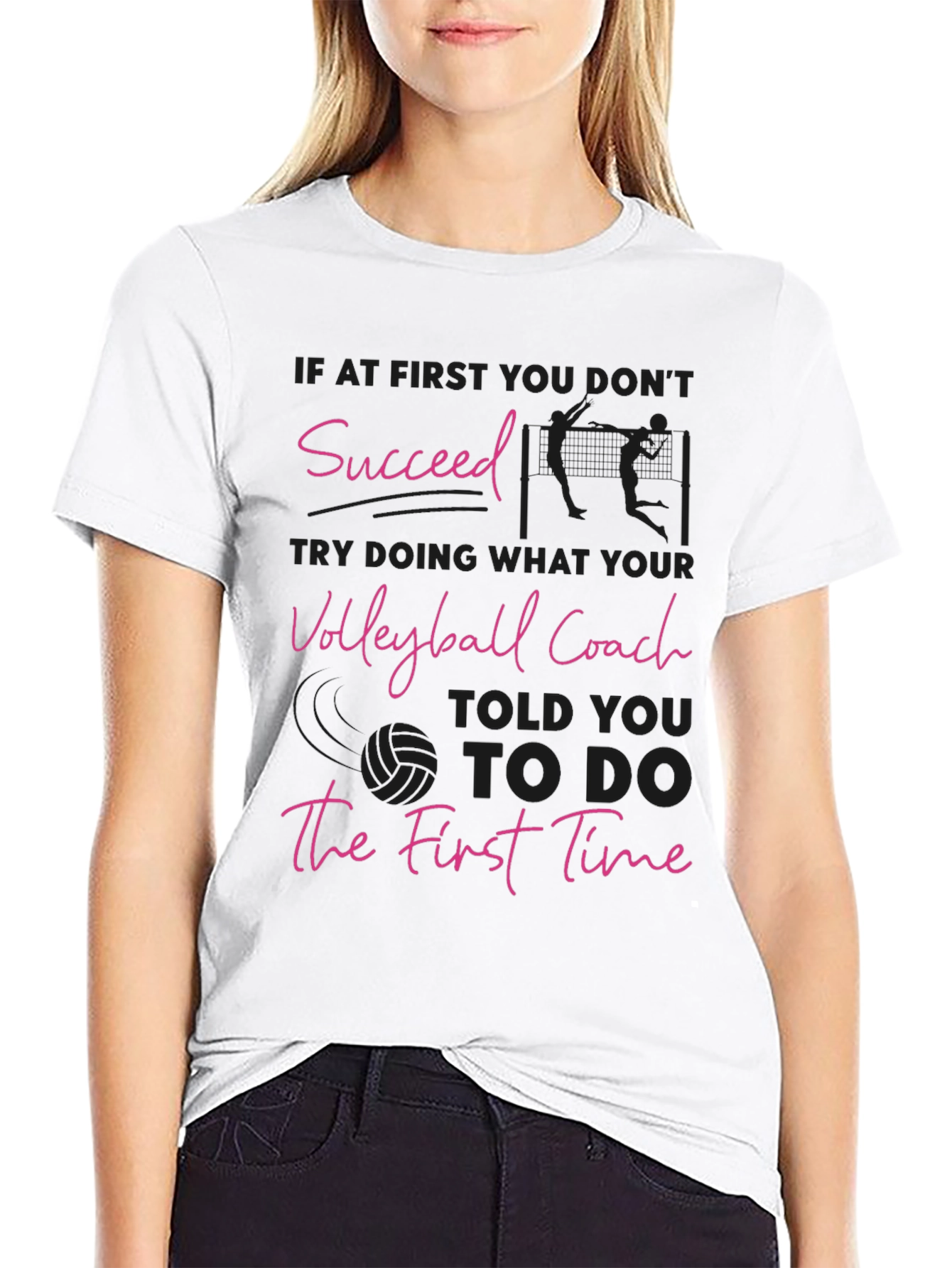 Black Volleyball Coach T-Shirt: Succeed the First Time! view 9