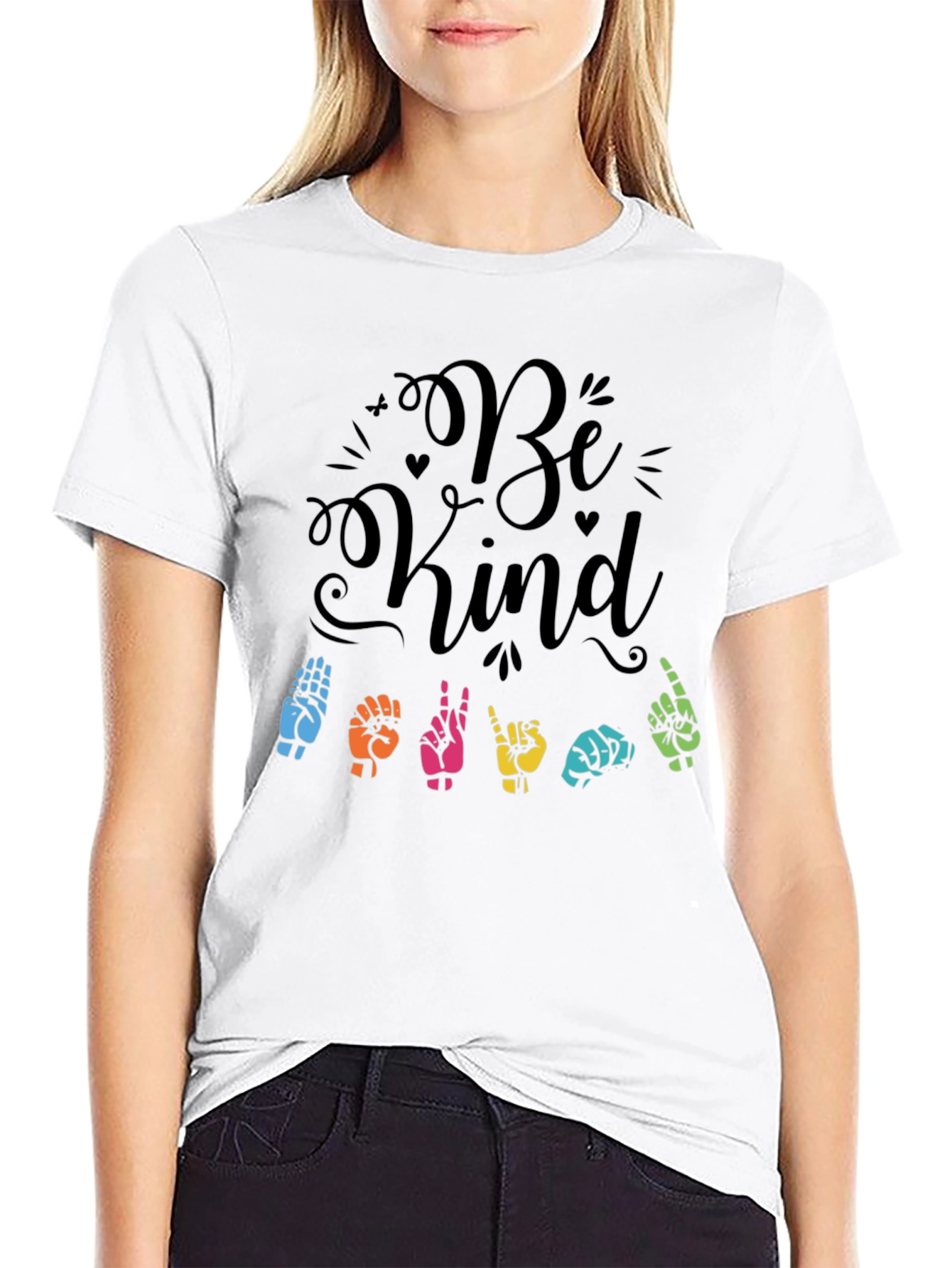 Black Be Kind Sign Language Graphic T-Shirt view 9