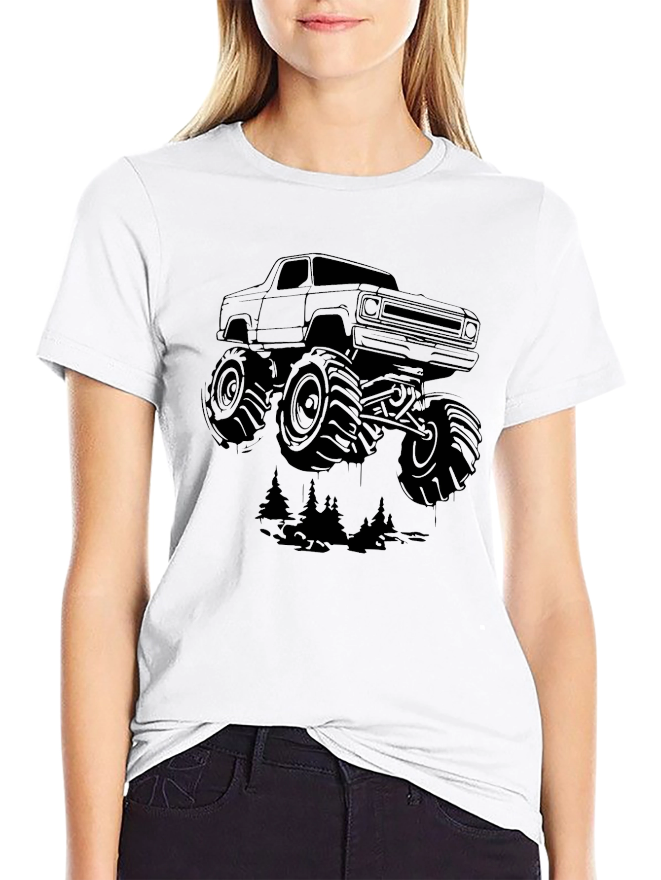 Black Monster Truck Graphic Tee - Black Cotton Blend view 9